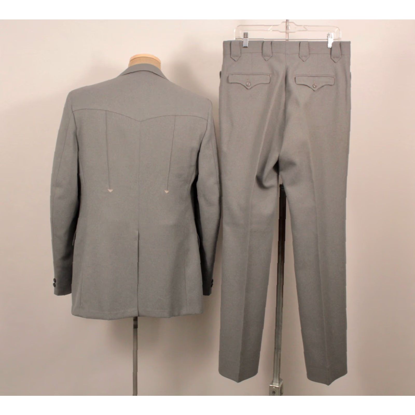 Vintage VINTAGE Men's VTG 70s Grey 3 PC Western Leisure Suit Sz M 1970s Disco Polyester Shirt Jacket Pants Mens Size 40R - 2 Thumbnail