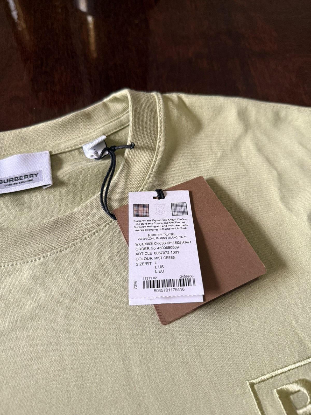 Burberry Burberry Mist Green T-Shirt Size US L / EU 52-54 / 3 - 5 Thumbnail