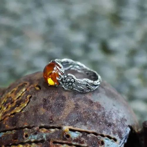 Jewelry Retro Amber Stone Ring Size ONE SIZE - 4 Thumbnail