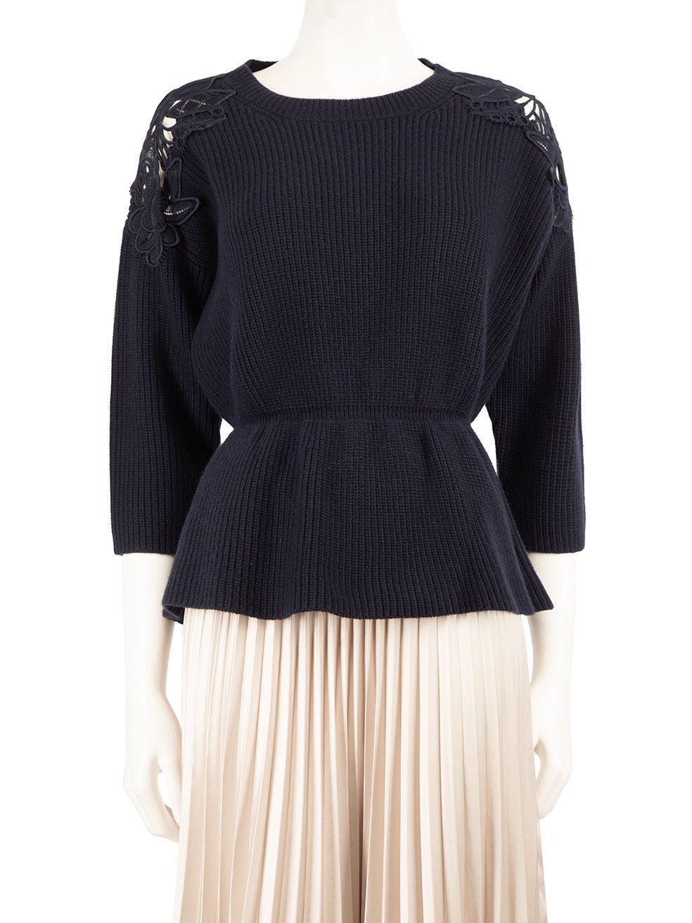Navy Flower Detail Shoulder Knit Jumper