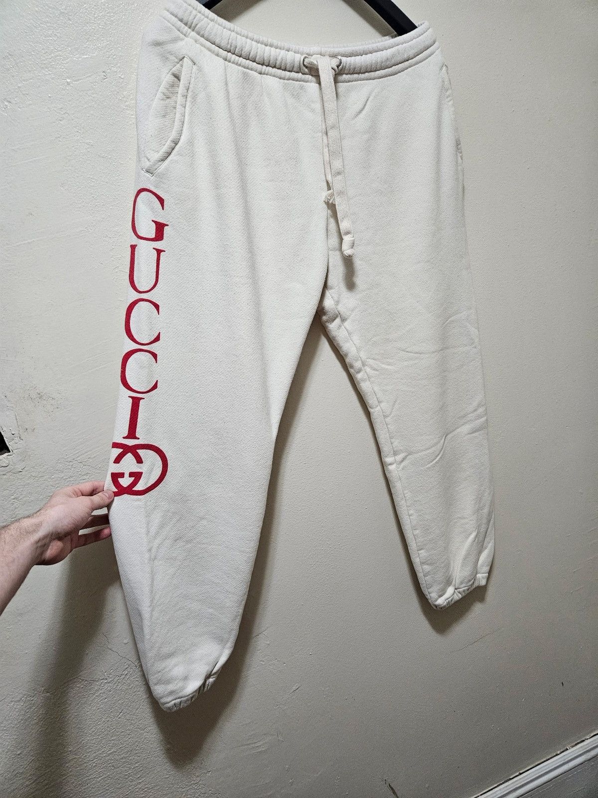 Gucci Red GG Side Logo White Joggers Size US 34 / EU 50 - 2 Thumbnail
