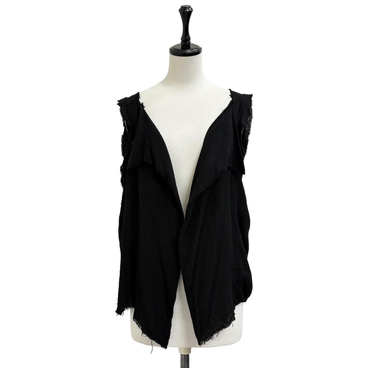 Yohji Yamamoto Yohji Yamamoto Femme - Raw Edge Sleeveless Blouse Top Black Size XS / US 0-2 / IT 36-38 - 2 Thumbnail