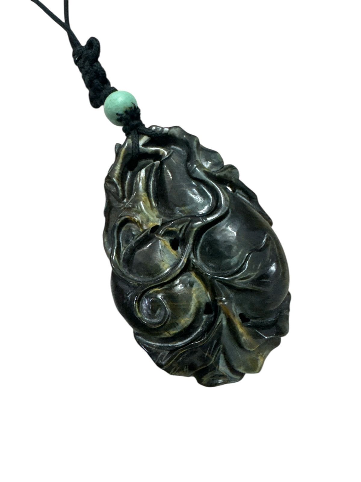 Jewelry CARVED GREENISH OBSYDIAN PENDANT NECKLACE Size ONE SIZE - 1 Thumbnail