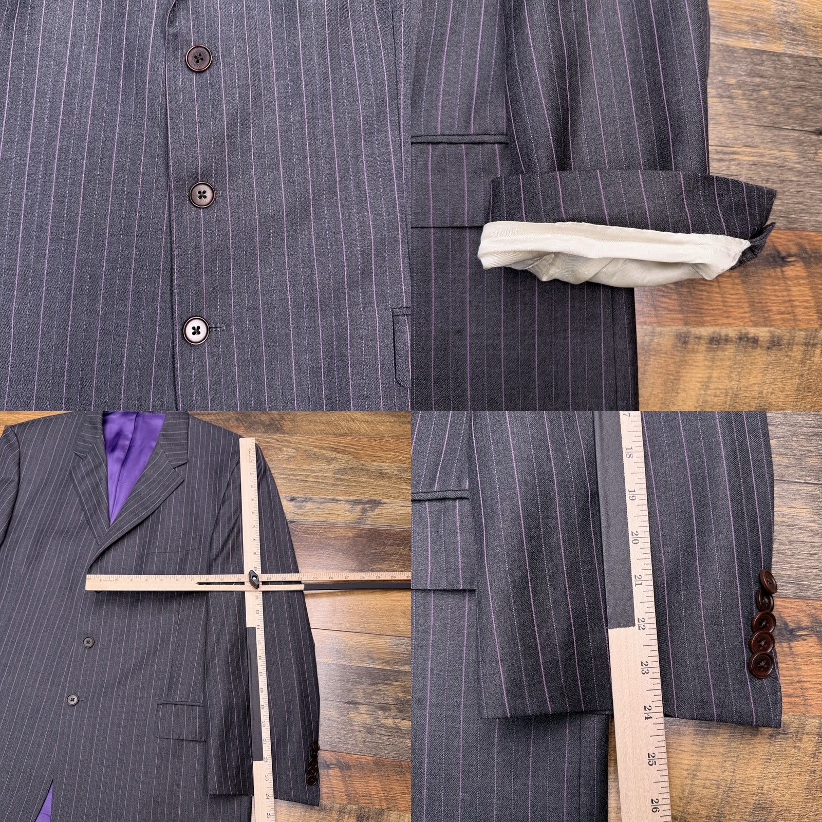Paul Smith Paul Smith Suit 46R Gray Purple Striped Wool Pants 38x28 Two Piece Wool Suit Mens Regular 2 Piece Notch Lapel Dry Clean Only Vintage No Size 46R - 8 Thumbnail