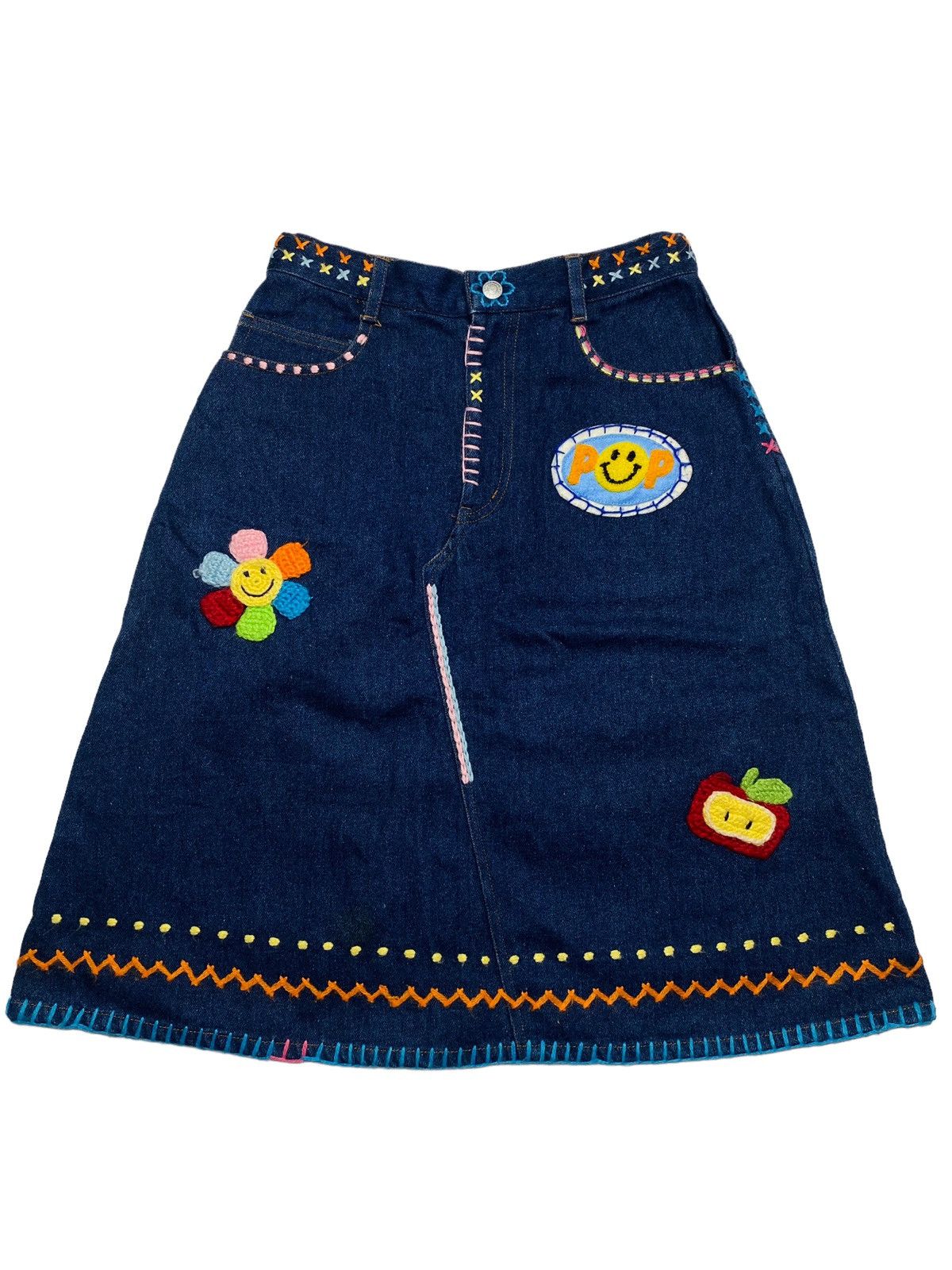 Angel Blue 2000s Angel Blue - Knitted Patch Midi Skirt Denim Size 26" / US 2 / IT 38 - 1 Thumbnail