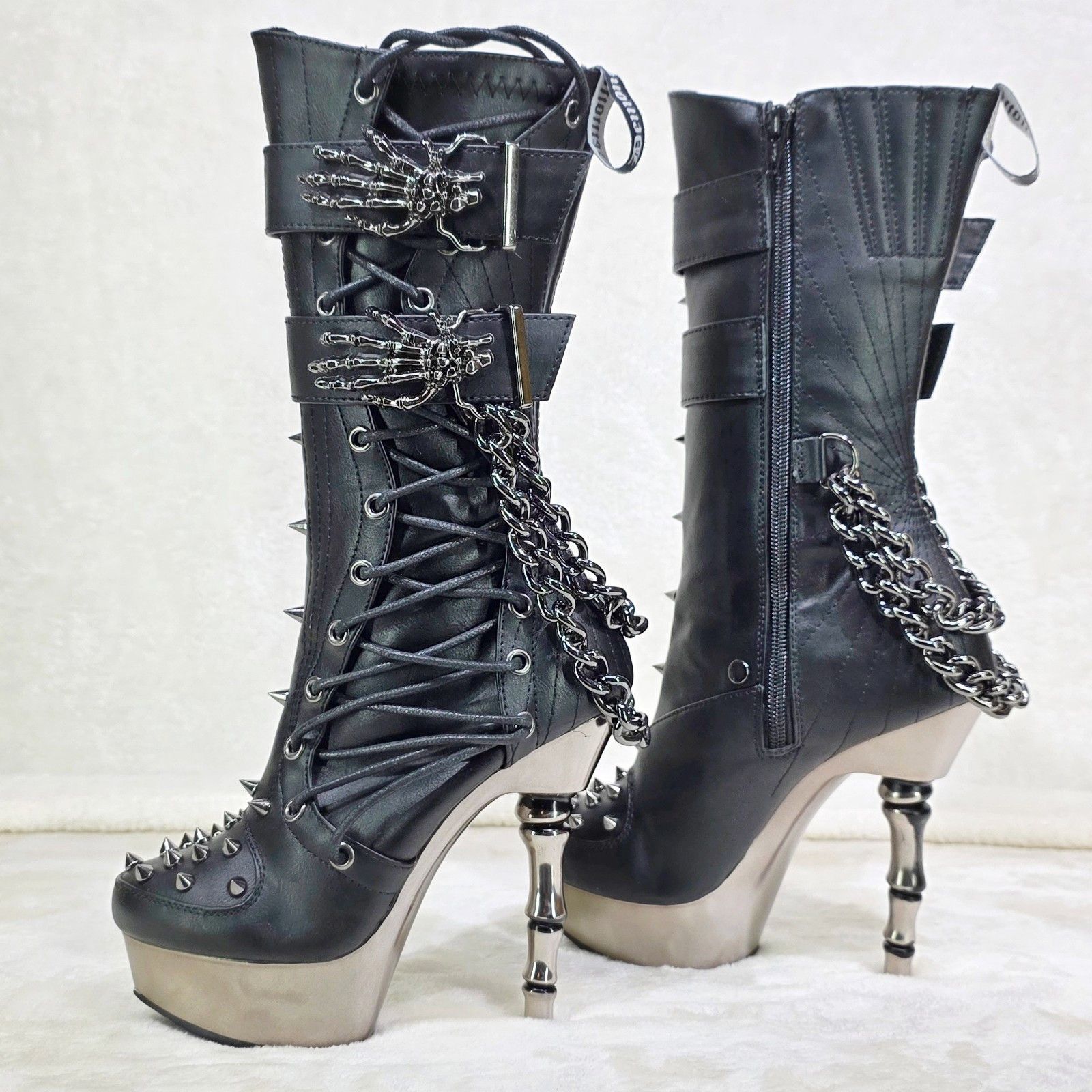 Demonia Cult DEMONIA Muerto Bone Heel Chain Cryptic Skeleton Hand Platfor Size US 12 / IT 42 - 1 Thumbnail