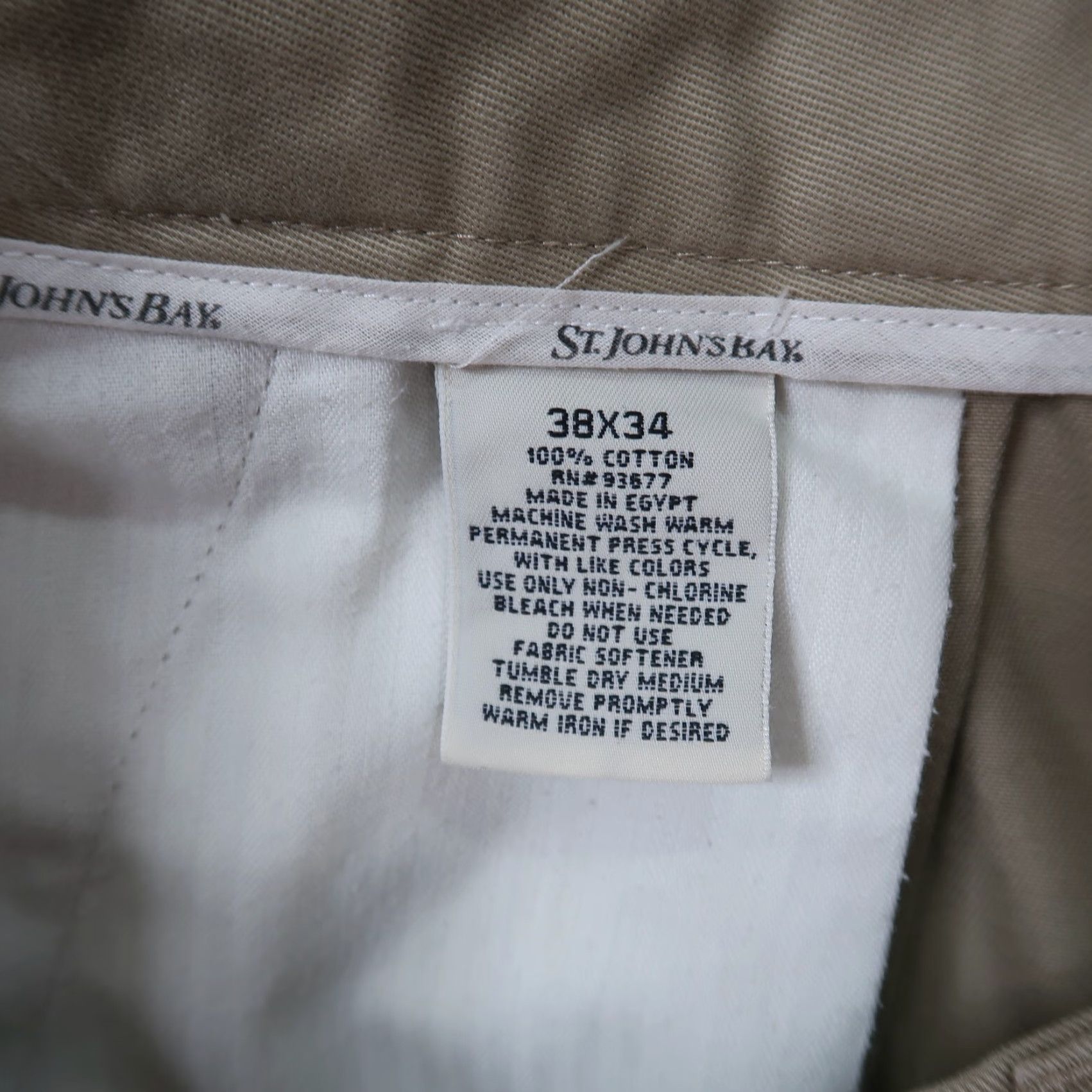 Vintage St. Johns Bay Chino Pants Straight Leg Beige 38x34 Men’s Regular 5-Pocket Flat Front Belt Loops Mid Rise Cotton Size US 38 / EU 54 - 4 Thumbnail