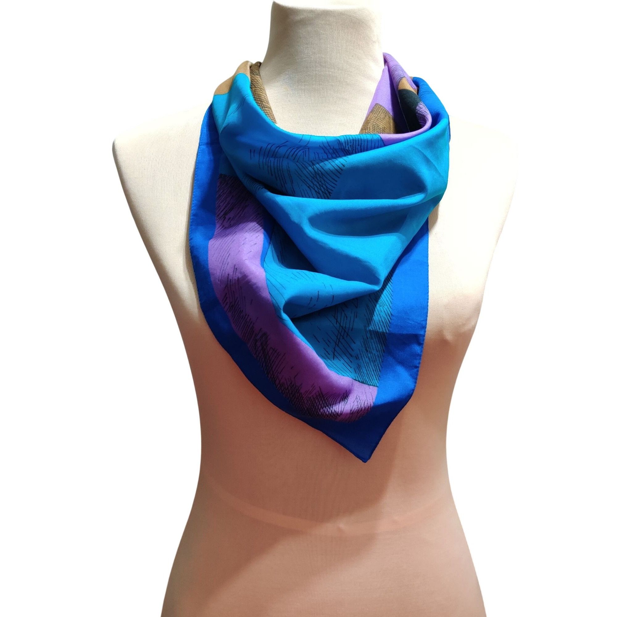 Vintage Womens Blue Abstract Geometric Square Scarf Italian Made Vin Size ONE SIZE - 10 Thumbnail
