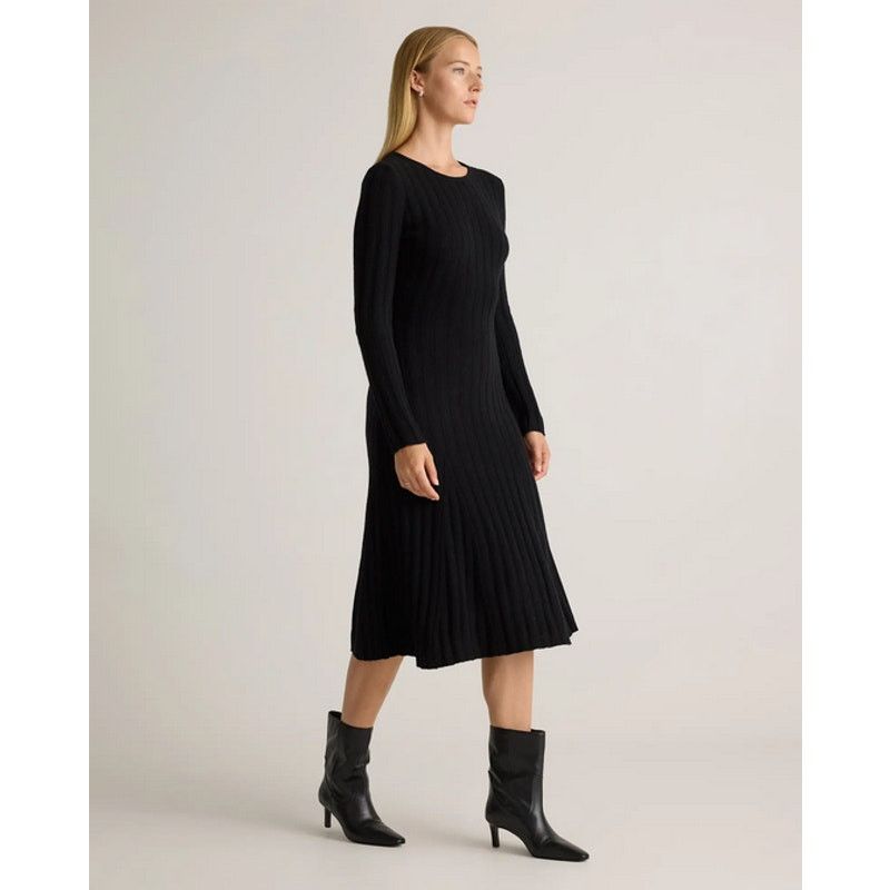 Quince Quince Black Mongolian Cashmere Wide-Rib Midi Dress XL NWT Size XL / US 12-14 / IT 48-50 - 2 Thumbnail