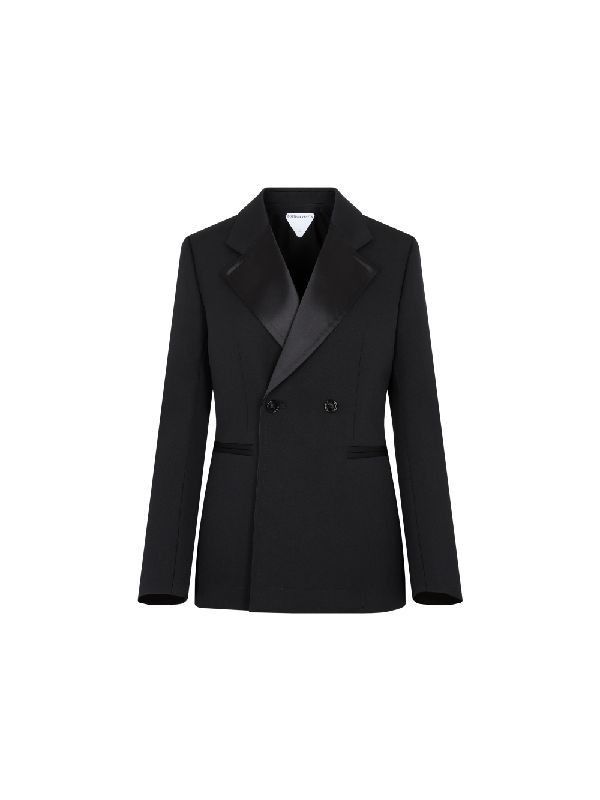 Bottega Veneta o1n1vont1225 Curved Sleeves Compact Wool Jacket in Black Size S / US 4 / IT 40 - 1 Thumbnail