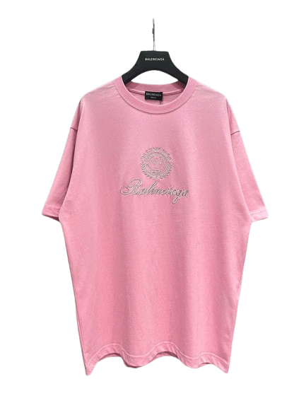 image of Balenciaga O1Mt1Gz0424 Qixi Crest Medium Fit T-Shirt In Pink, Women's (Size XS)