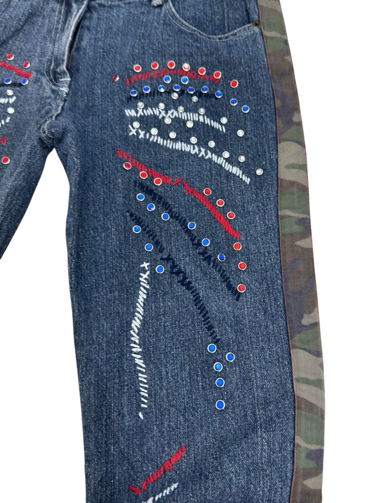 If Six Was Nine FLARED WINK WINK COLOURFUL STUDDED CAMO STRIPED JEANS Size US 28 / EU 44 - 8 Thumbnail