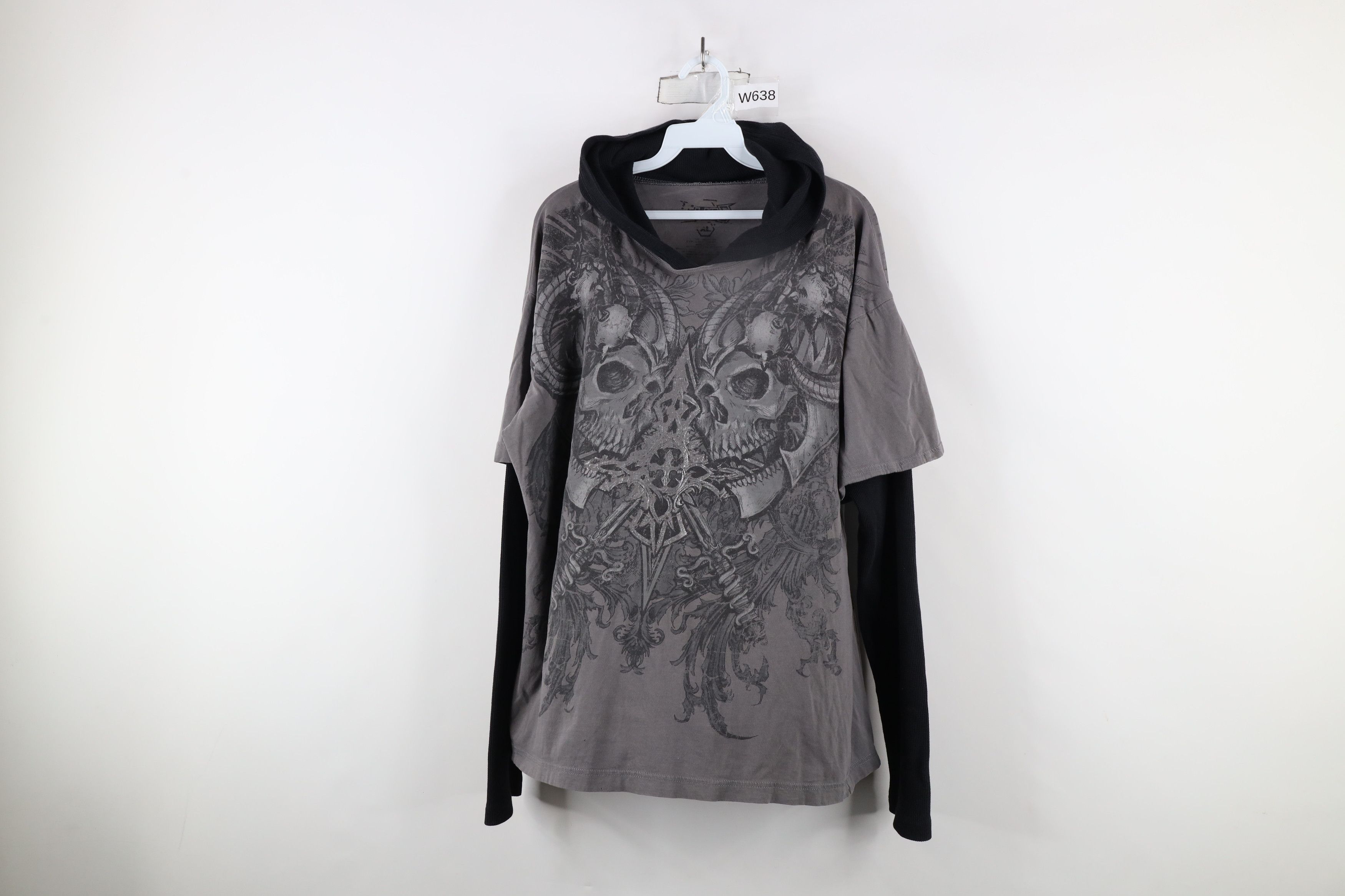 Vintage Vintage Y2K MMA Elite Layered Thermal Knit Hoodie T-Shirt Size US XL / EU 56 / 4 - 1 Thumbnail