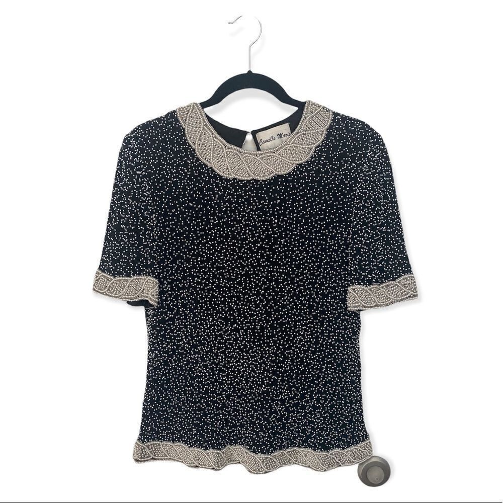 Other Camille Marie Vintage 100% Silk Beaded Blouse Short Sleeve B Size M / US 6-8 / IT 42-44 - 2 Thumbnail