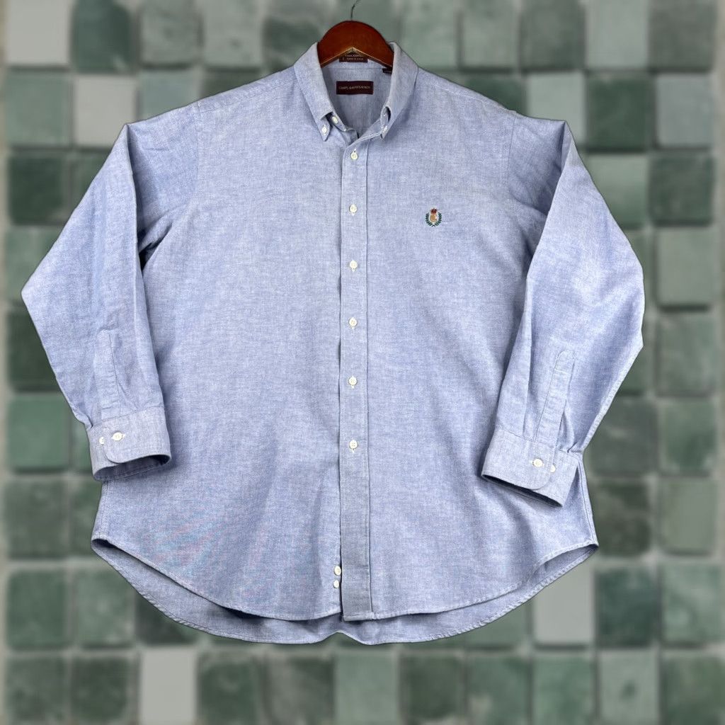 Ralph Lauren VINTAGE Chaps Ralph Lauren Embroidered Crest Long Sleeve Button Up Shirt 17 USA Blue Men Dress Shirt Size US XL / EU 56 / 4 - 1 Thumbnail