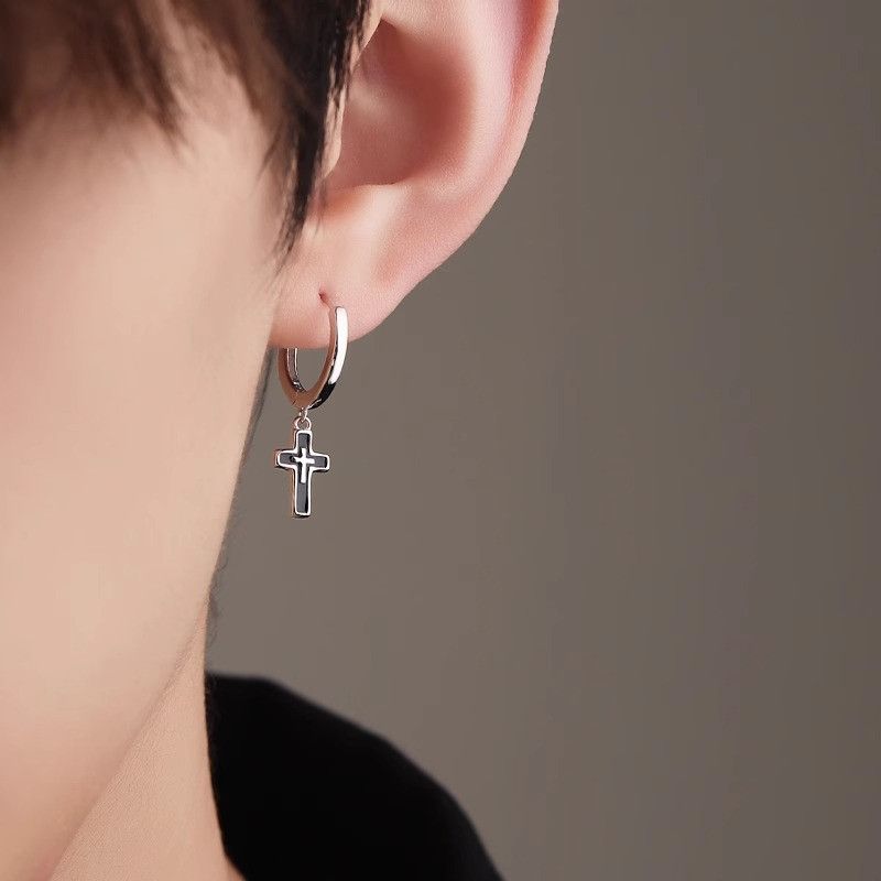 Jewelry × Sterling Silver Cross One pairs Earrings Gothic Punk Chrome Jewelry Spike Size ONE SIZE - 3 Thumbnail