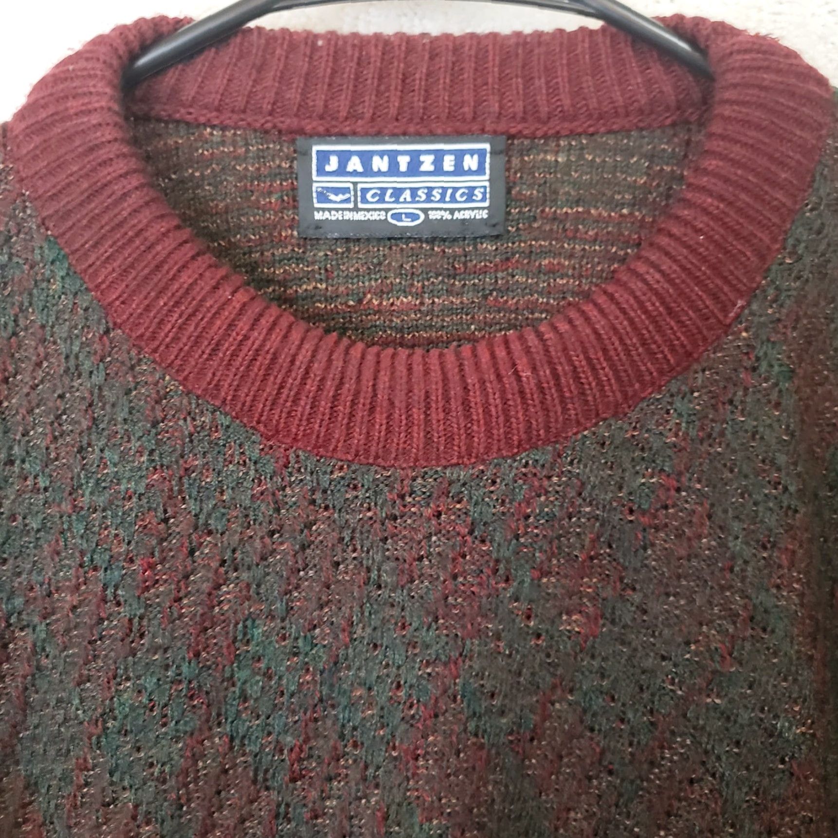 Jantzen VINTAGE Jantzen Sweater Mens L Crewneck Geometric Textured Maroon Brown Acrylic Knit Pattern Cosby Grandpa 00s Y2k Classic Pullover Size US L / EU 52-54 / 3 - 4 Thumbnail