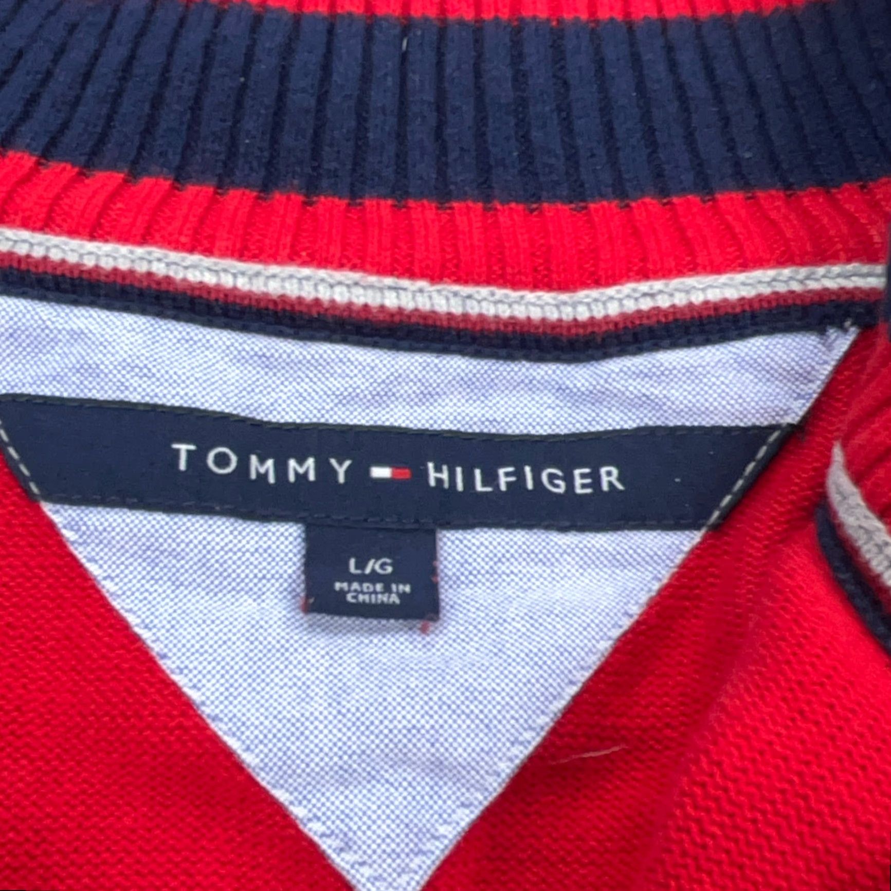 Tommy Hilfiger Tommy Hilfiger Sweater Men L Red Striped Knit 1/4 Zip Pullover Front Logo Embroidered Classic Preppy Modern Mens Knit Size US L / EU 52-54 / 3 - 3 Thumbnail