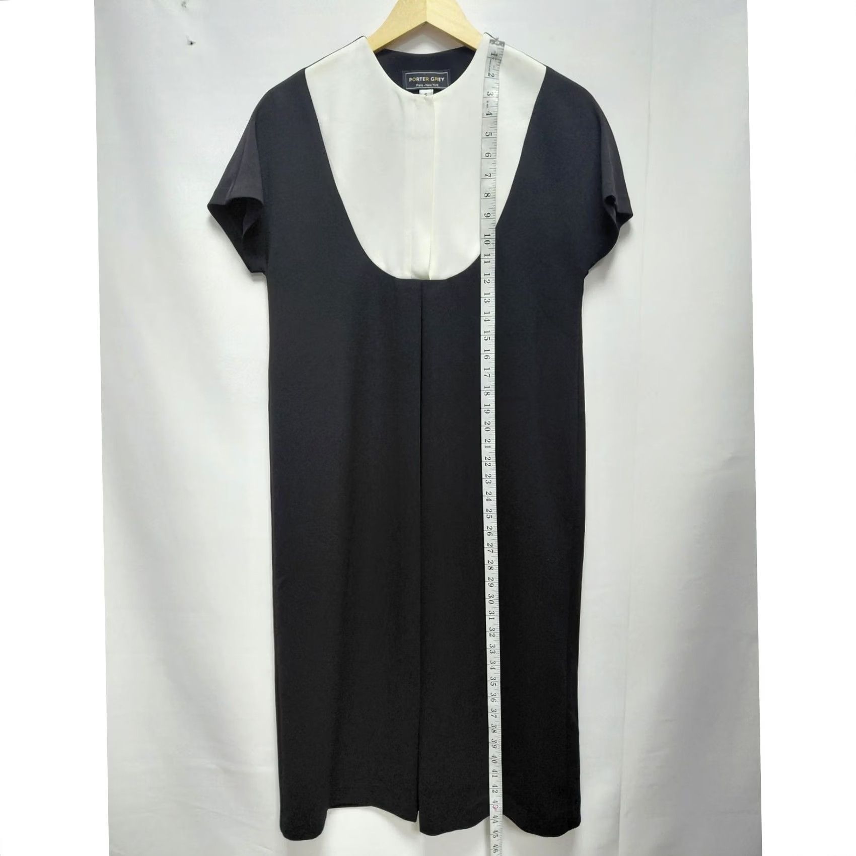 Vintage PORTER GREY Black Dress Solid Short Sleeve Knee Length Women Size S Size 28" / US 6 / IT 42 - 6 Thumbnail