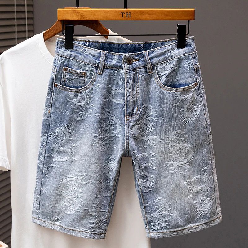 Japanese Brand Dragon pattern straight blue denim shorts Size US 34 / EU 50 - 1 Thumbnail