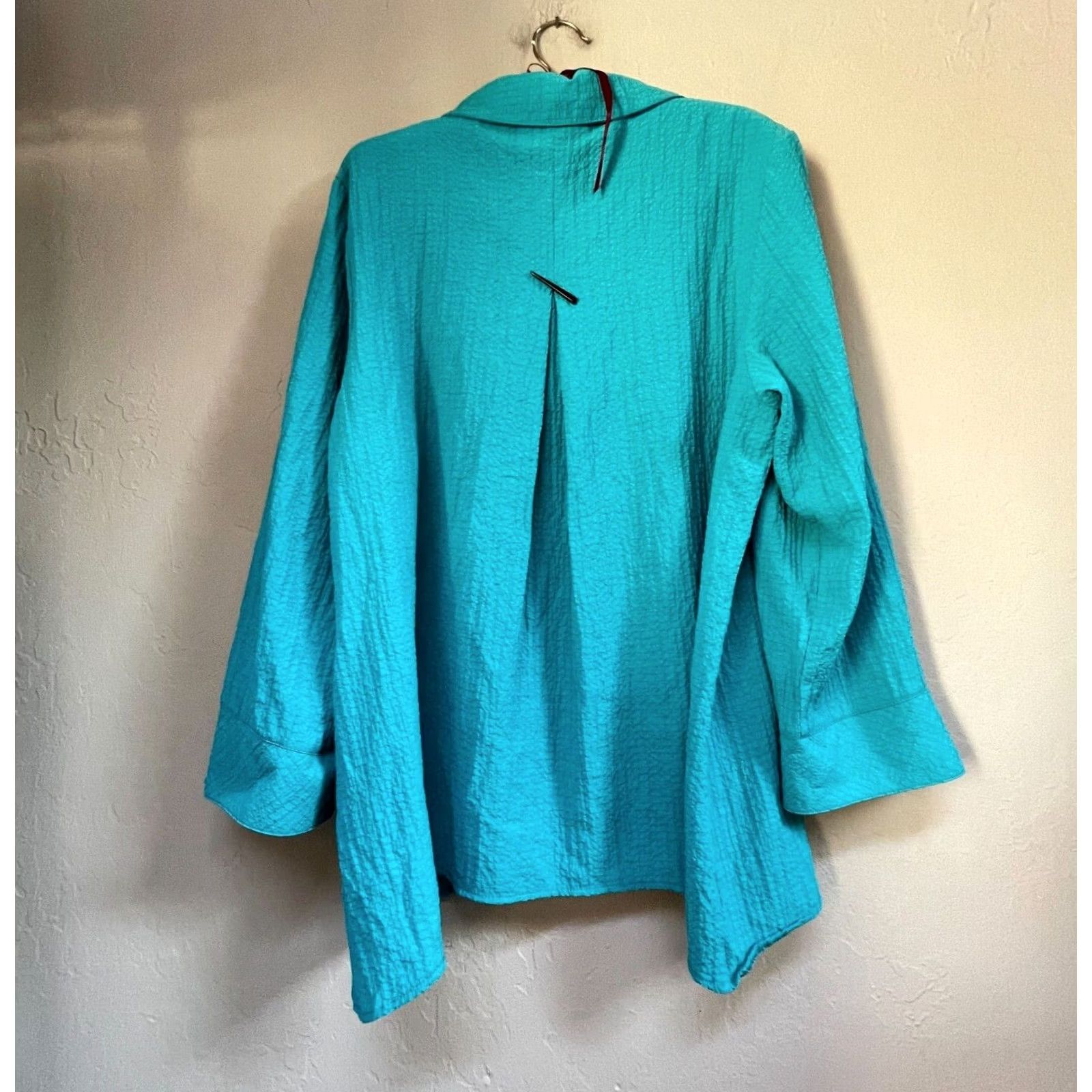 Habitat Habitat Womens Long Sleeve Button-Down Blouse Top Large Turquoise Lightweight Size L / US 10 / IT 46 - 2 Thumbnail