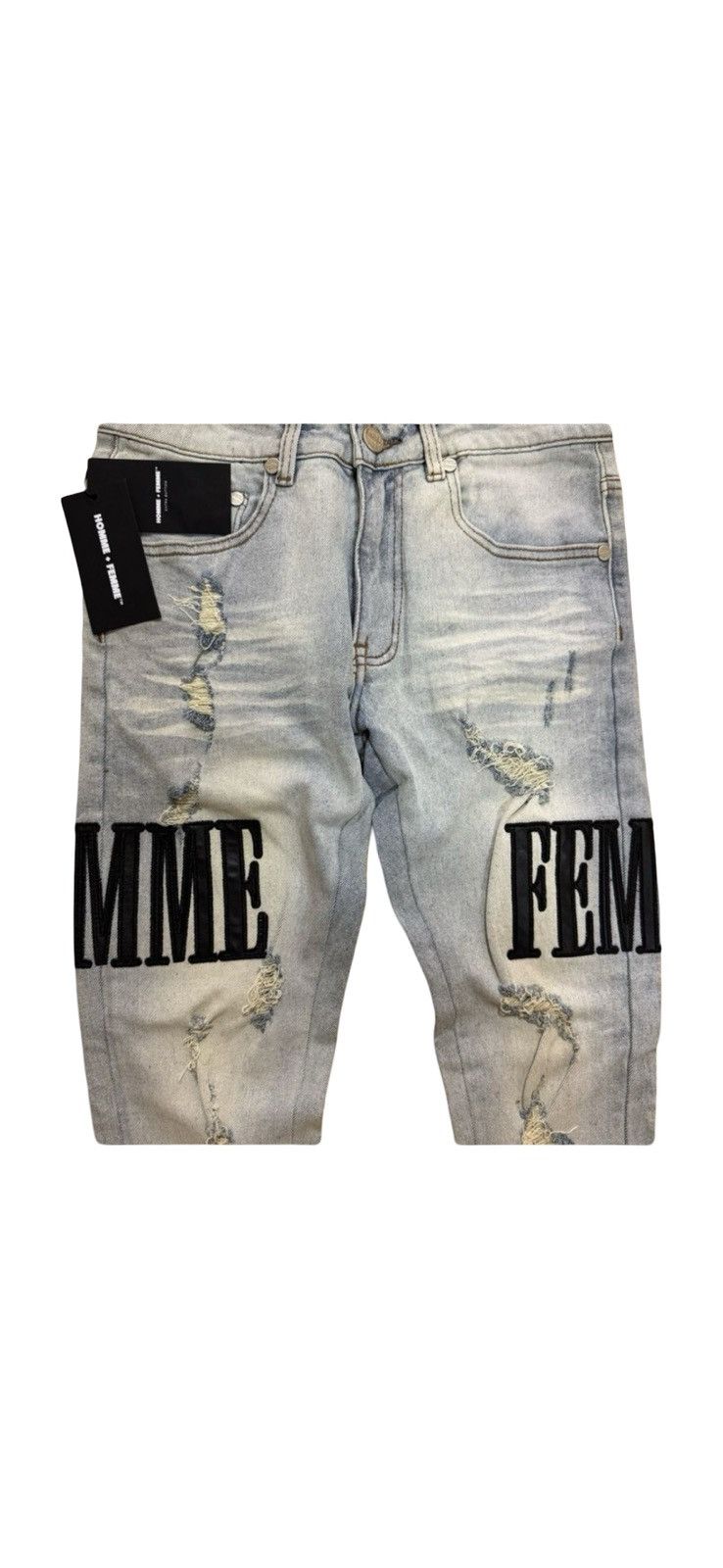 Homme + Femme La Homme + Femme La Leather Trim Distressed Jeans Size 28 BNWT Size US 28 / EU 44 - 5 Thumbnail