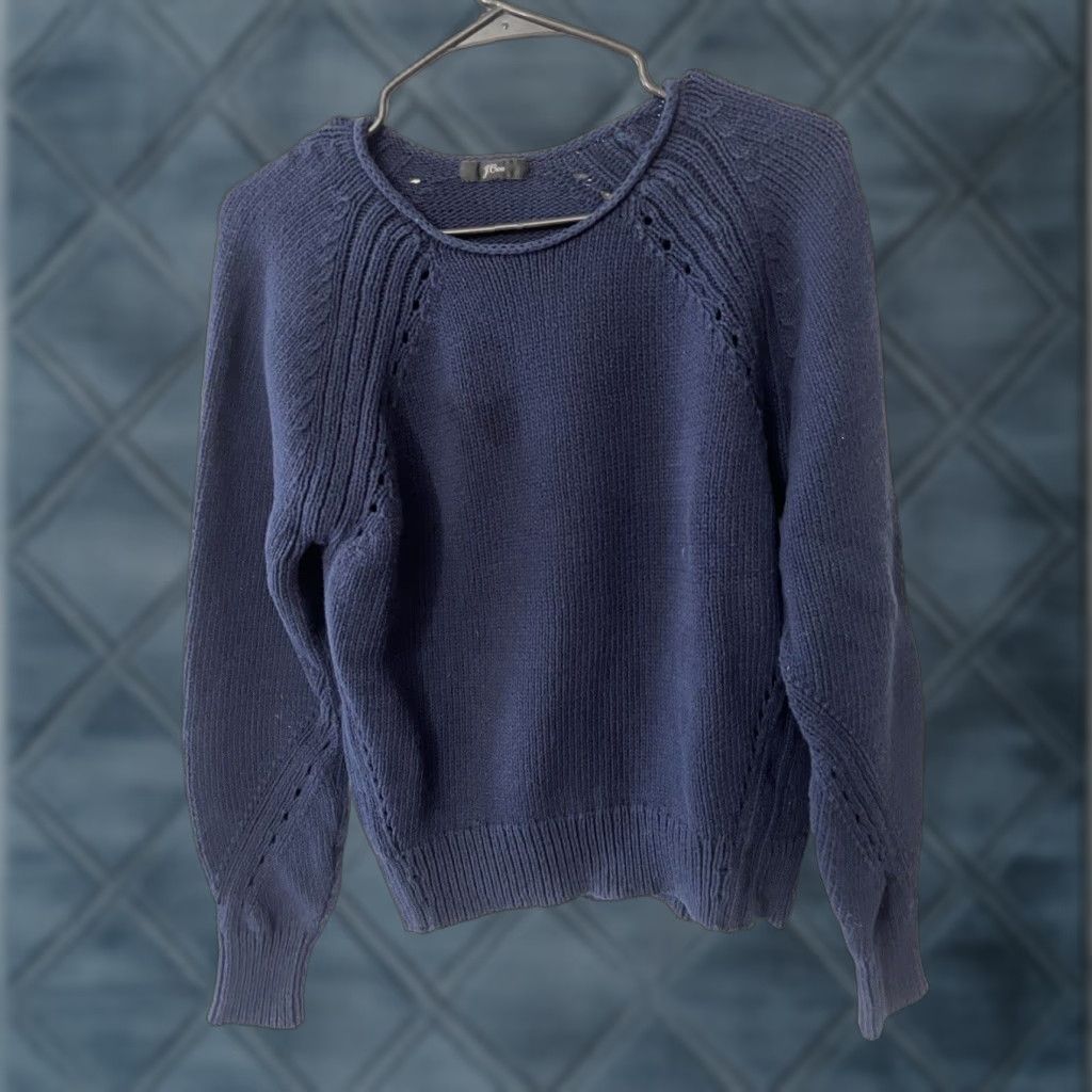 J.Crew VINTAGE J.CREW Cotton Pullover Sweater Women Size M Crew Neck Pointelle Stitch Navy Casual Size M / US 6-8 / IT 42-44 - 1 Thumbnail