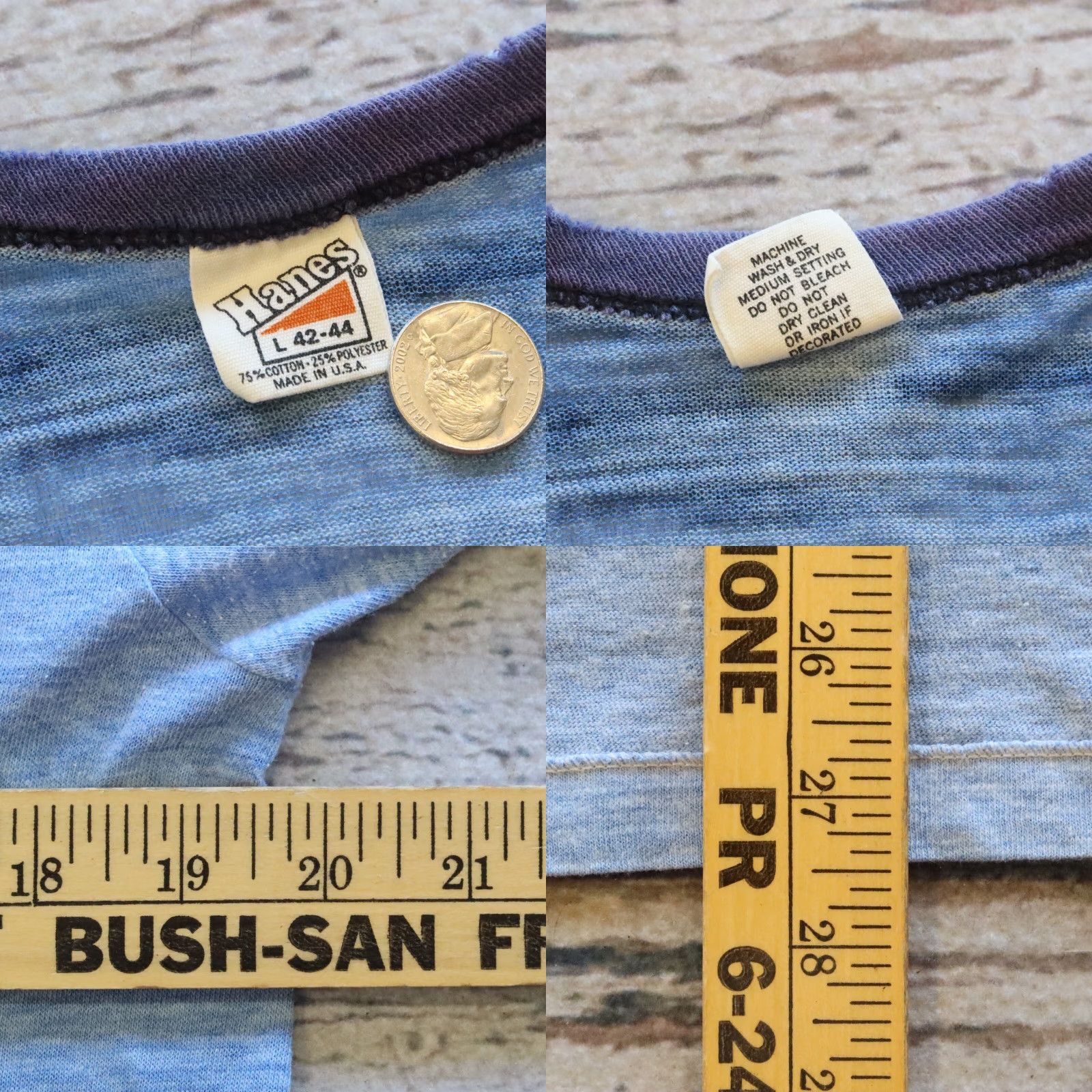 Hanes Vintage Hanes Shirt Go Climb a Rock Yosemite Mountaineering School Ringer Shirt Blue L Mens 90s/80s? Size US L / EU 52-54 / 3 - 8 Thumbnail