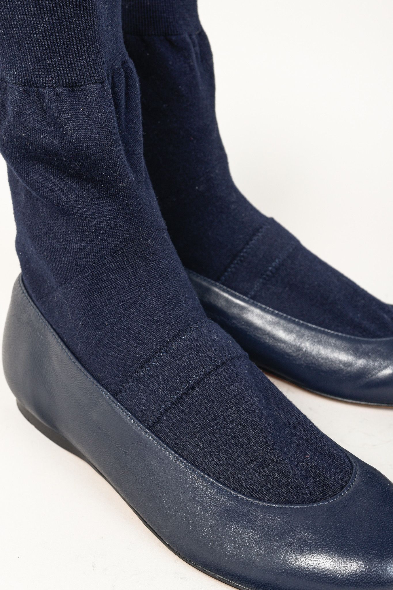 Tibi Tibi Borg Navy Leather Flat Sock Boots Size US 6 / IT 36 - 7 Thumbnail