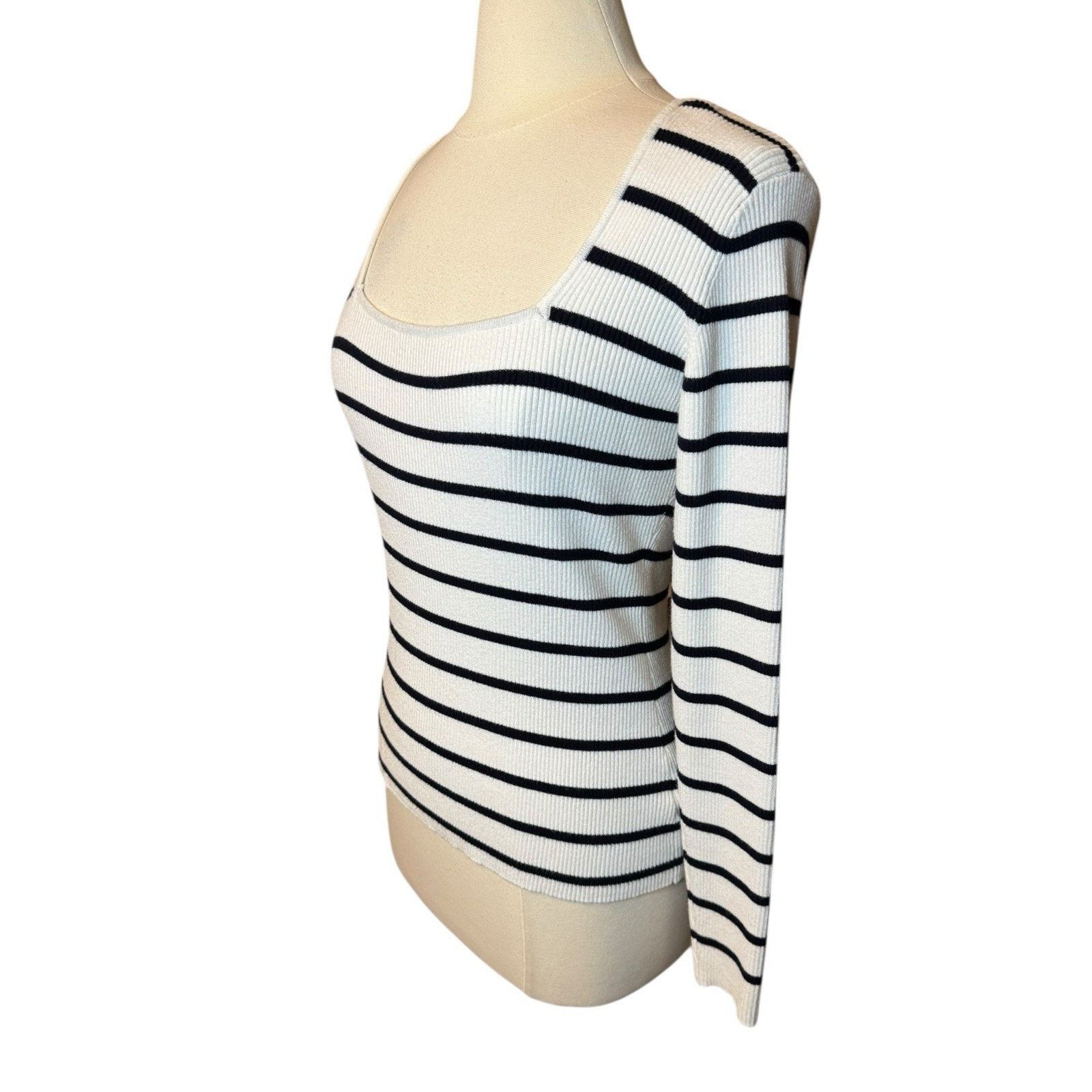 Other RD Style Square Neck Rib Knit Sweater XL Black White Stripe Size XL / US 12-14 / IT 48-50 - 2 Thumbnail