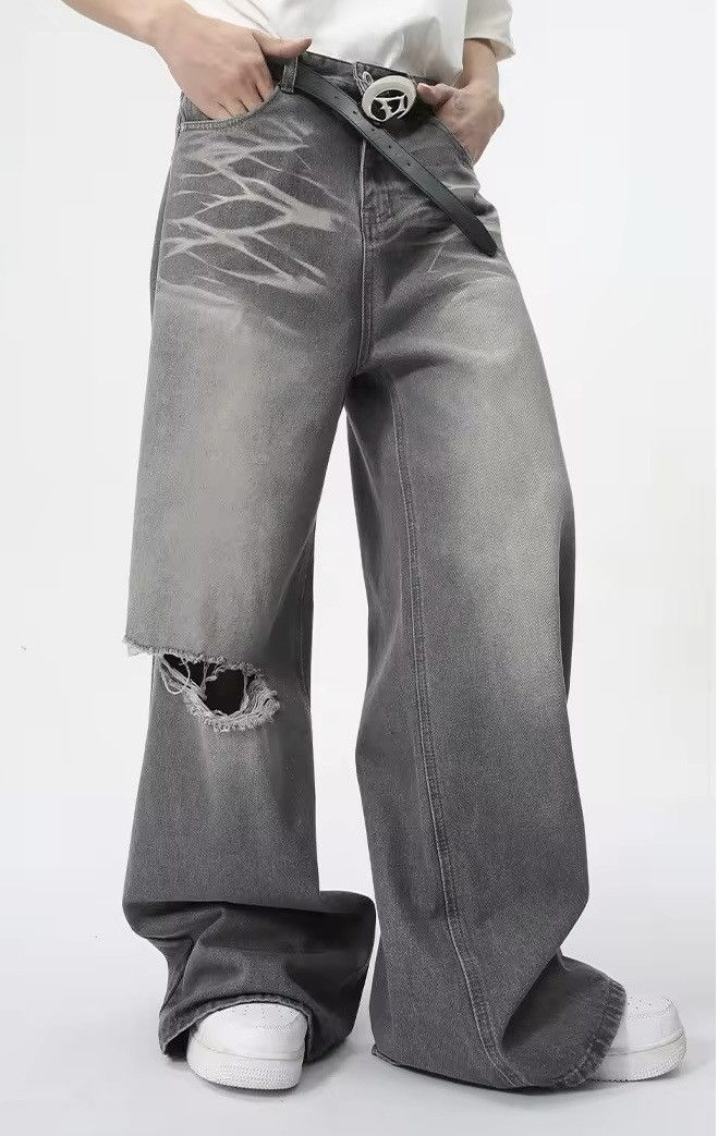 Designer × Vintage Retro Hole Washed Wide Leg Jeans Pants y2k Size US 30 / EU 46 - 1 Thumbnail