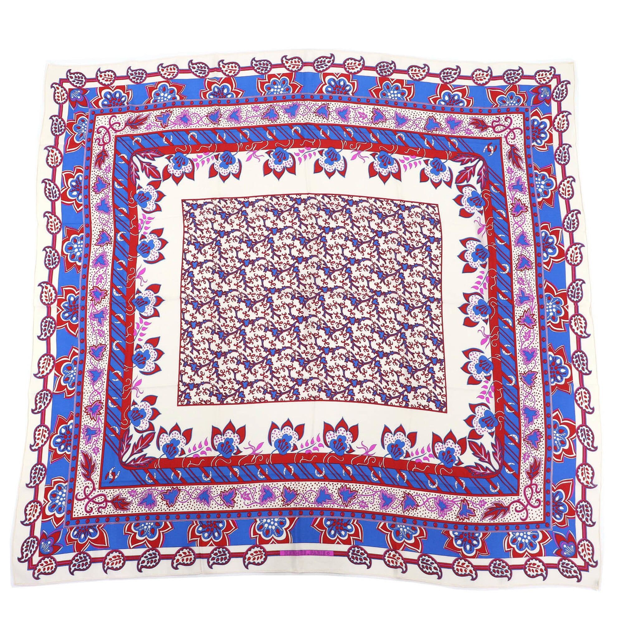 Hermes HERMES 100% Silk Paisley Pattern Stole/Shawl/Scarf in Ivory, Red, and Blue. Comes with original box. Made France. Women's. Size ONE SIZE - 1 Thumbnail