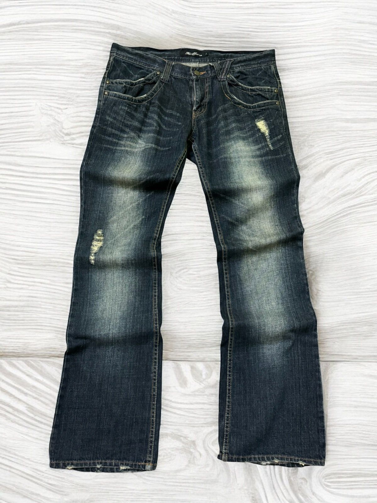 Japanese Brand Root Three Japan Muddy Wash Flared Denim Pants Size US 33 - 1 Thumbnail