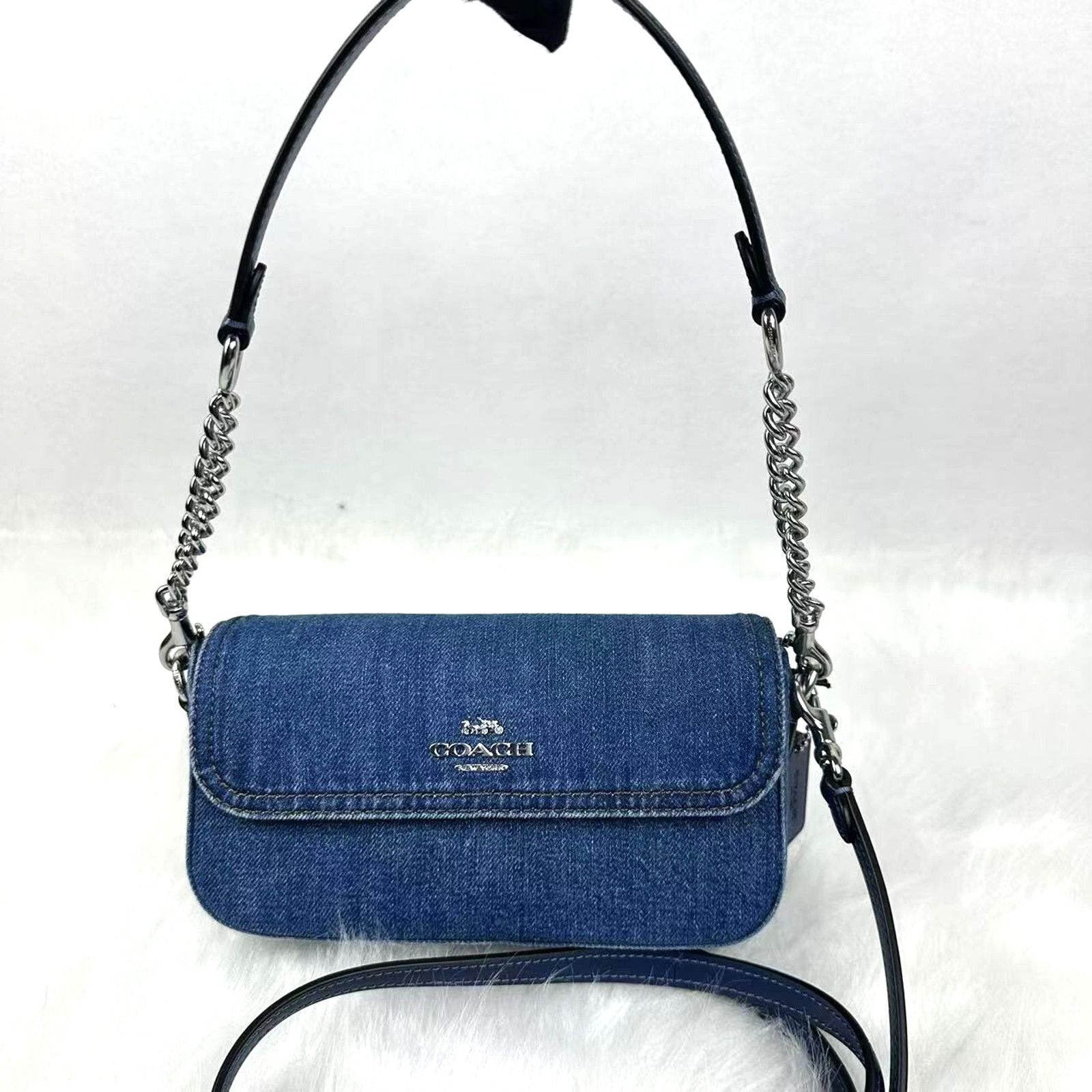 Coach Hailey Flap Bag Crossbody Shoulder Denim & Leather NWT in Blue, Women's