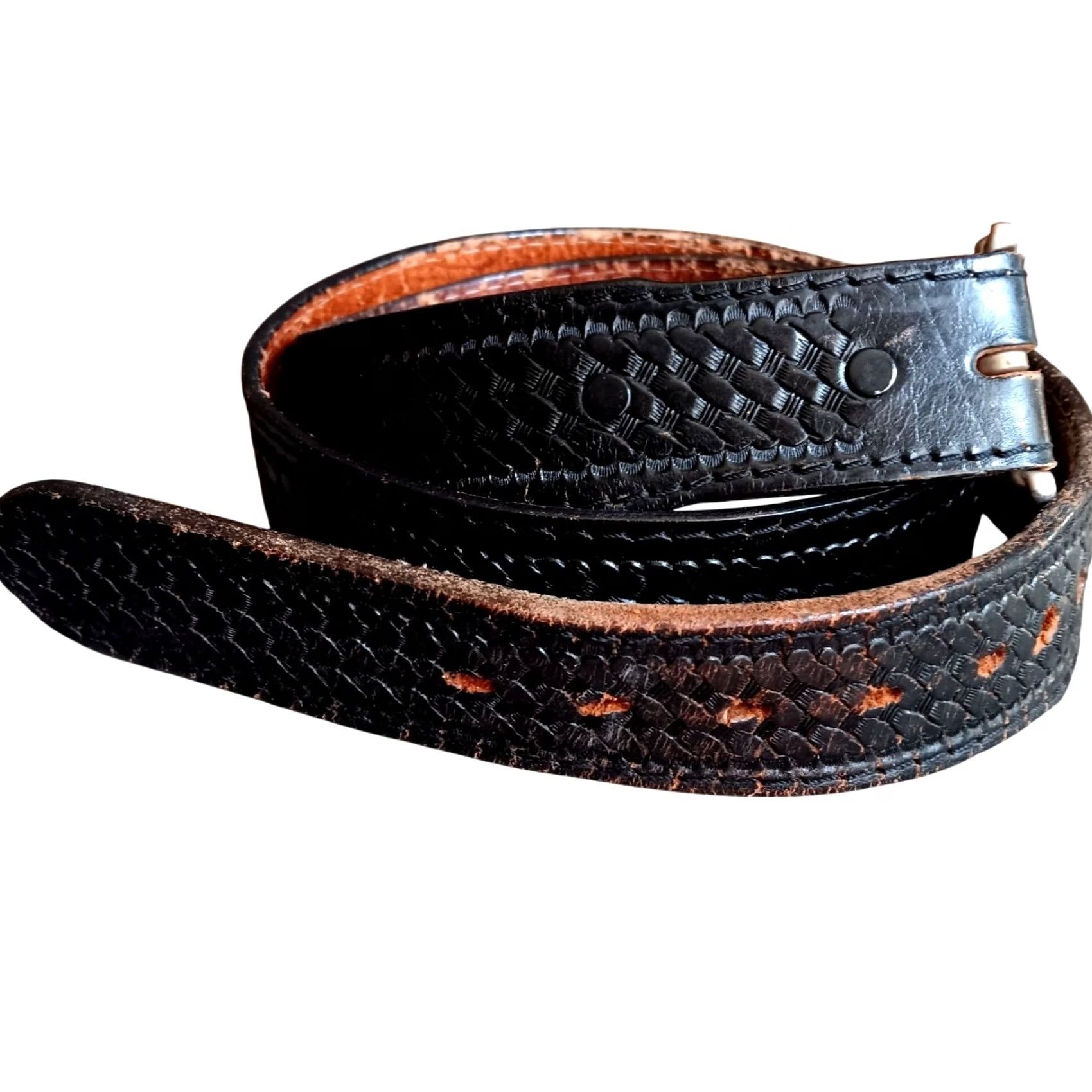 Vintage Lyntone Belt Adult 42 Black Tooled Leather Usa Cowhide Duty Basket, Men's — image 2 of 6