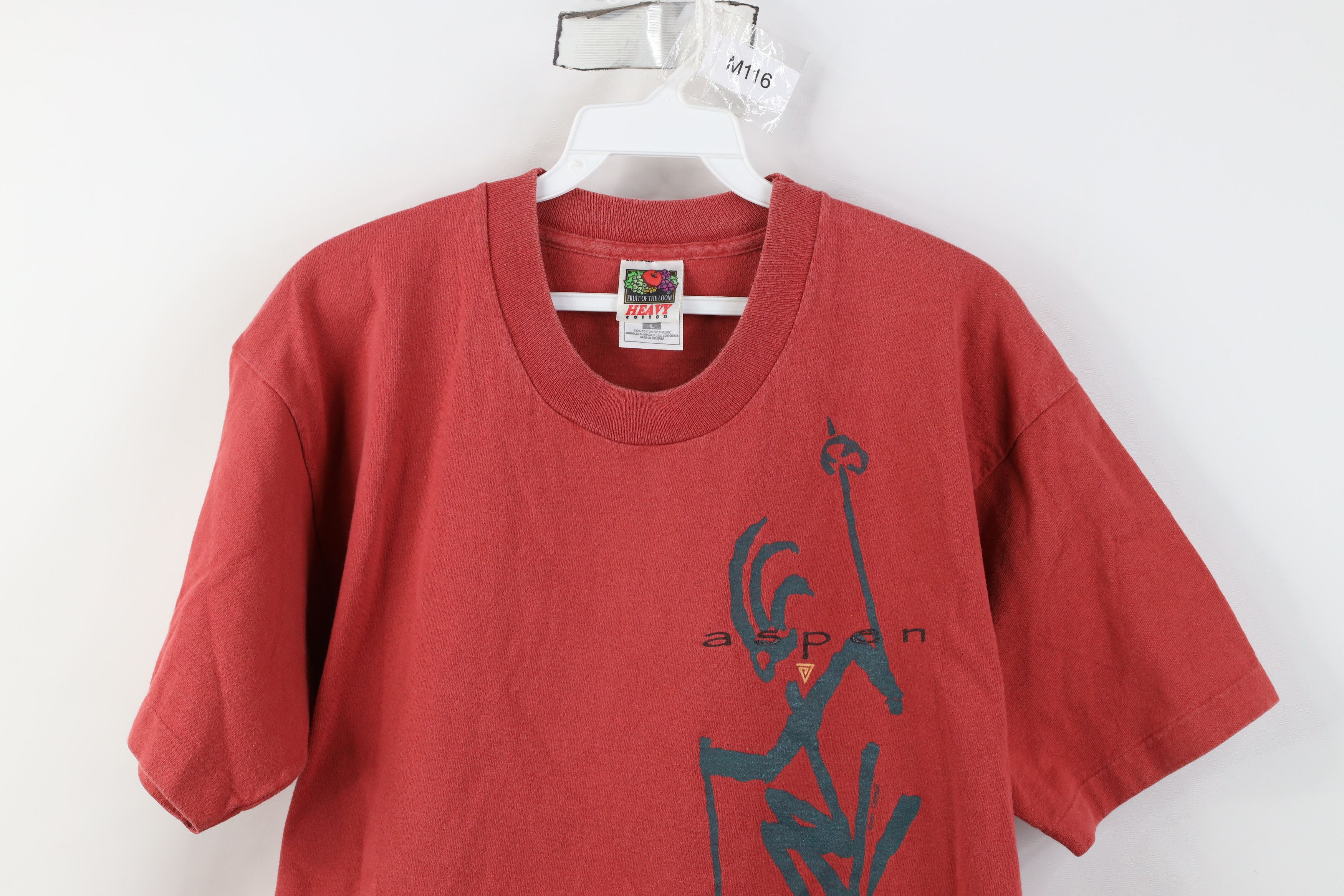 Vintage Vintage 90s Streetwear Kokopelli Aspen Skiing T-Shirt Red Size US L / EU 52-54 / 3 - 2 Thumbnail