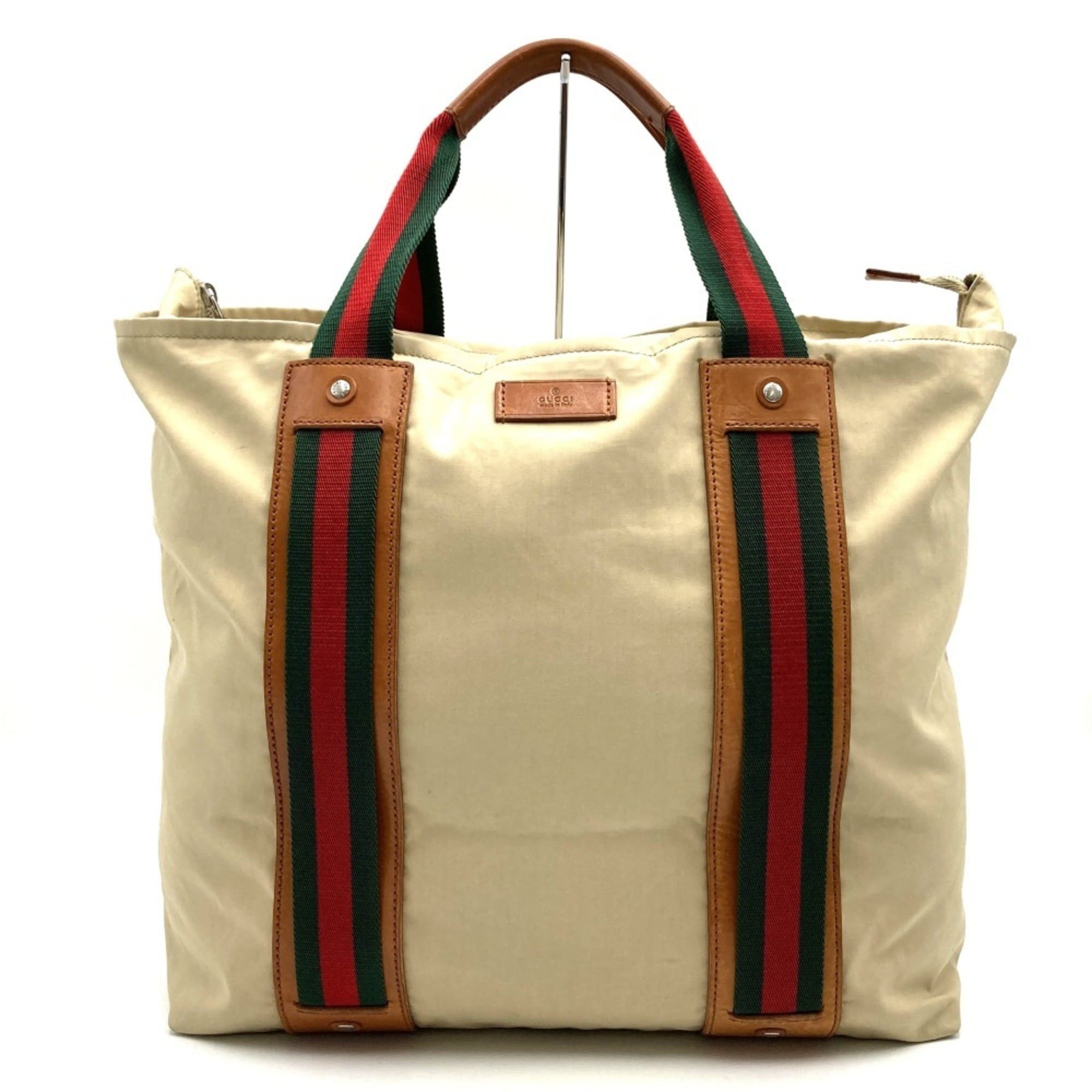 Gucci GUCCI 253511 Tote Bag, Sherry Line, Beige, Polyester, Women's and Men's Size ONE SIZE - 1 Thumbnail