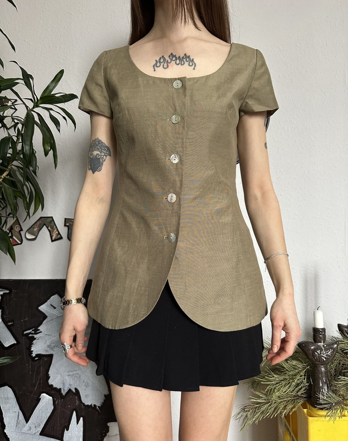 Japanese Brand × Vintage Silhouette Skinny Linen Button Up Vintage Blouse 00s Sade Size XS / US 0-2 / IT 36-38 - 8 Thumbnail