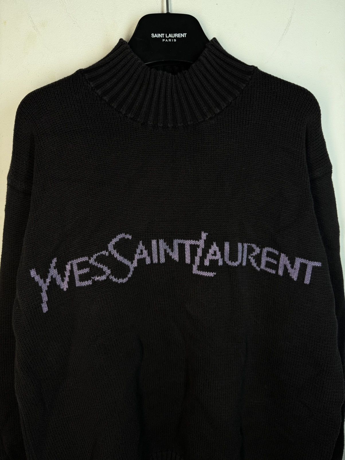 Yves Saint Laurent Black YSL Sweater Knit Big Logo Turtleneck YSL Sweatshirt Size US L / EU 52-54 / 3 - 2 Thumbnail