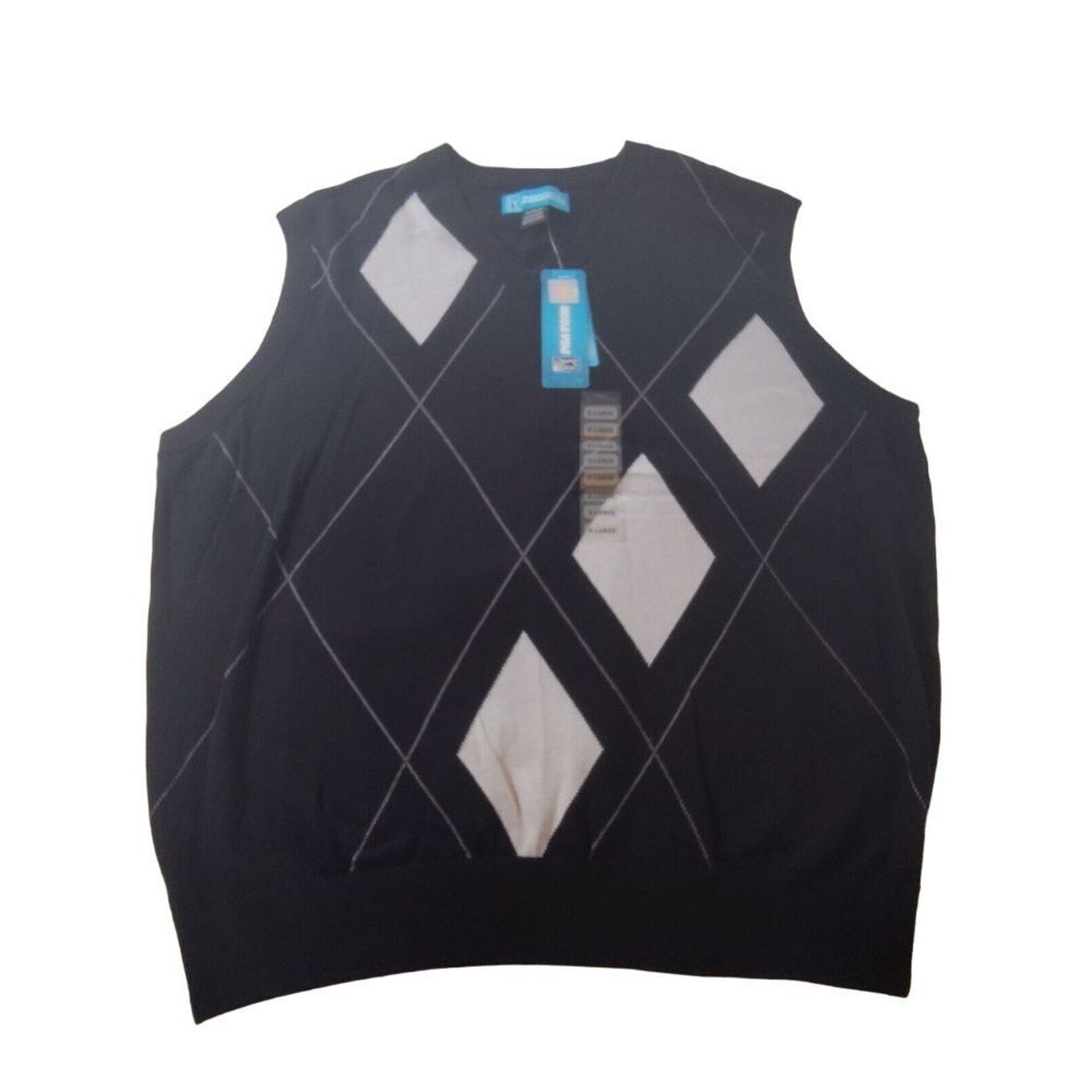 PGA Tour PGA TOUR V Neck Argyle Sweater Vest Black Gray X Large NWT Size US XL / EU 56 / 4 - 1 Thumbnail