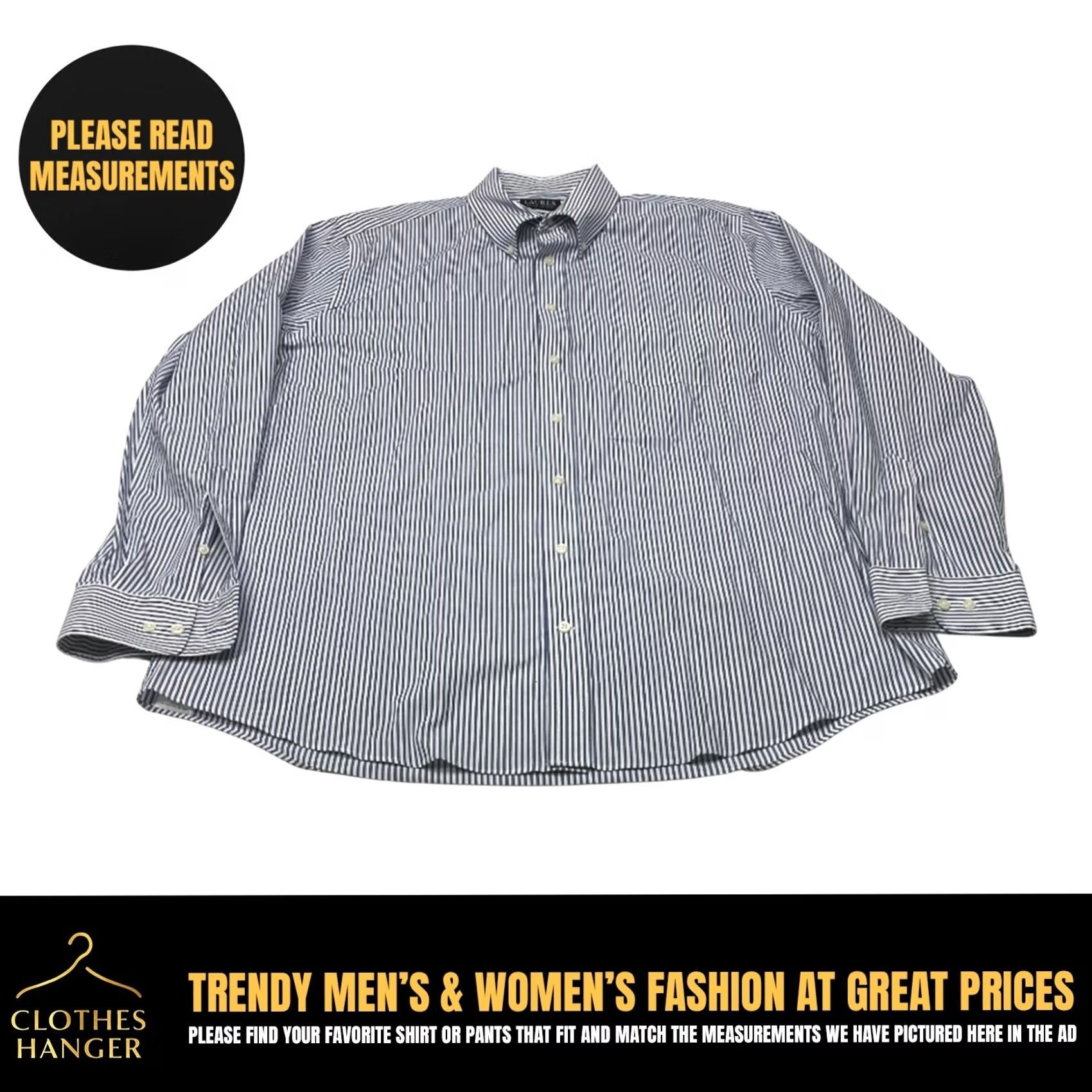 Ralph Lauren VINTAGE Ralph Lauren Shirt Mens 18 Gray White Striped Button Up Long Sleeve Stretch 7850 Size US XXL / EU 58 / 5 - 2 Thumbnail
