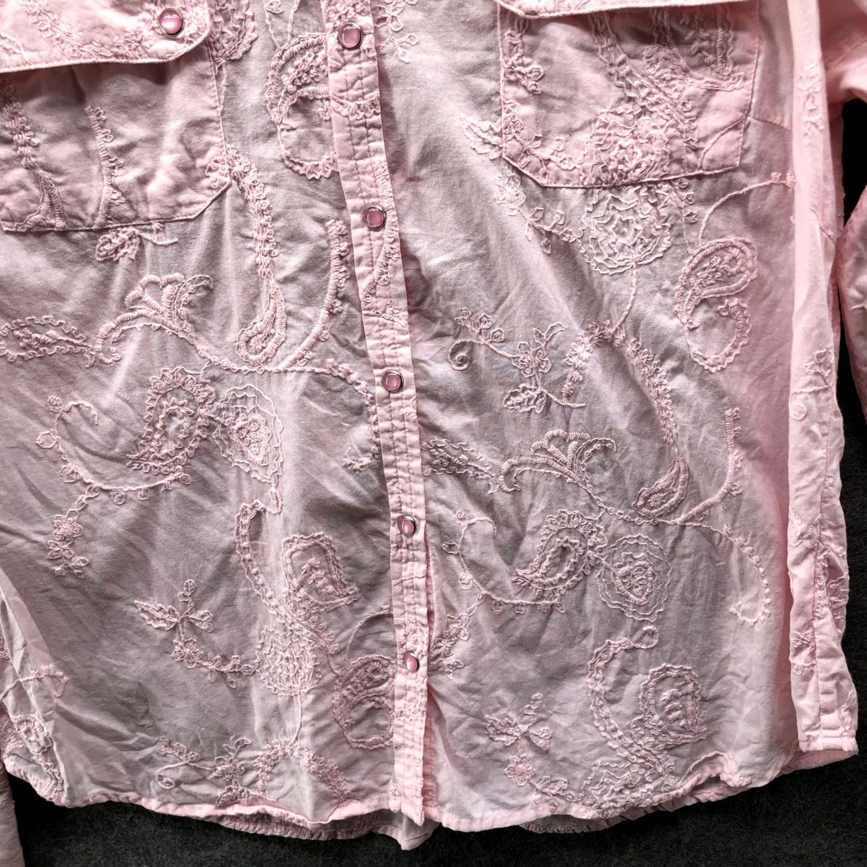 Vintage 7 Diamonds Shirt Womens L Pink Western Paisley Embroidered Long Sleeve Cotton Size L / US 10 / IT 46 - 4 Thumbnail