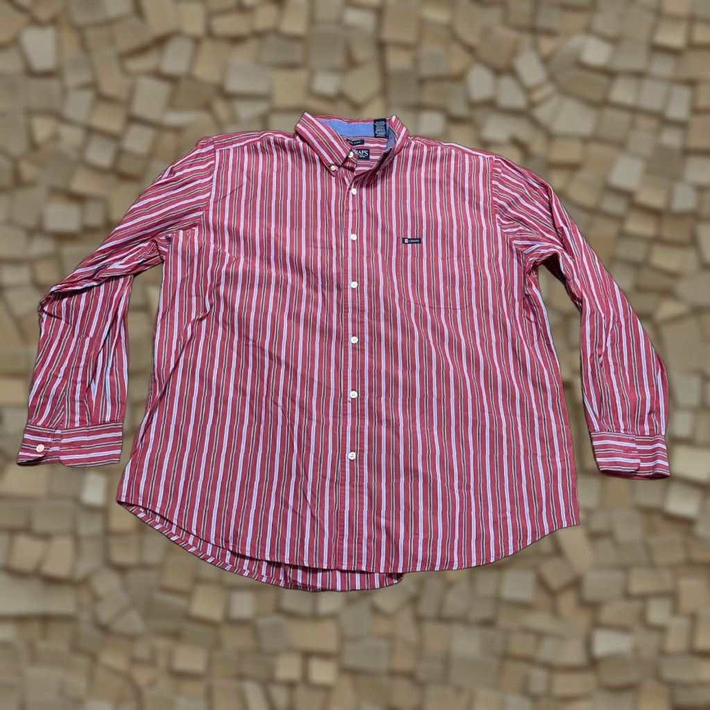 Chaps CHAPS Shirt Mens Medium Red Blue White Striped Button Up Shirt Dress Shirt Size 40R - 1 Thumbnail