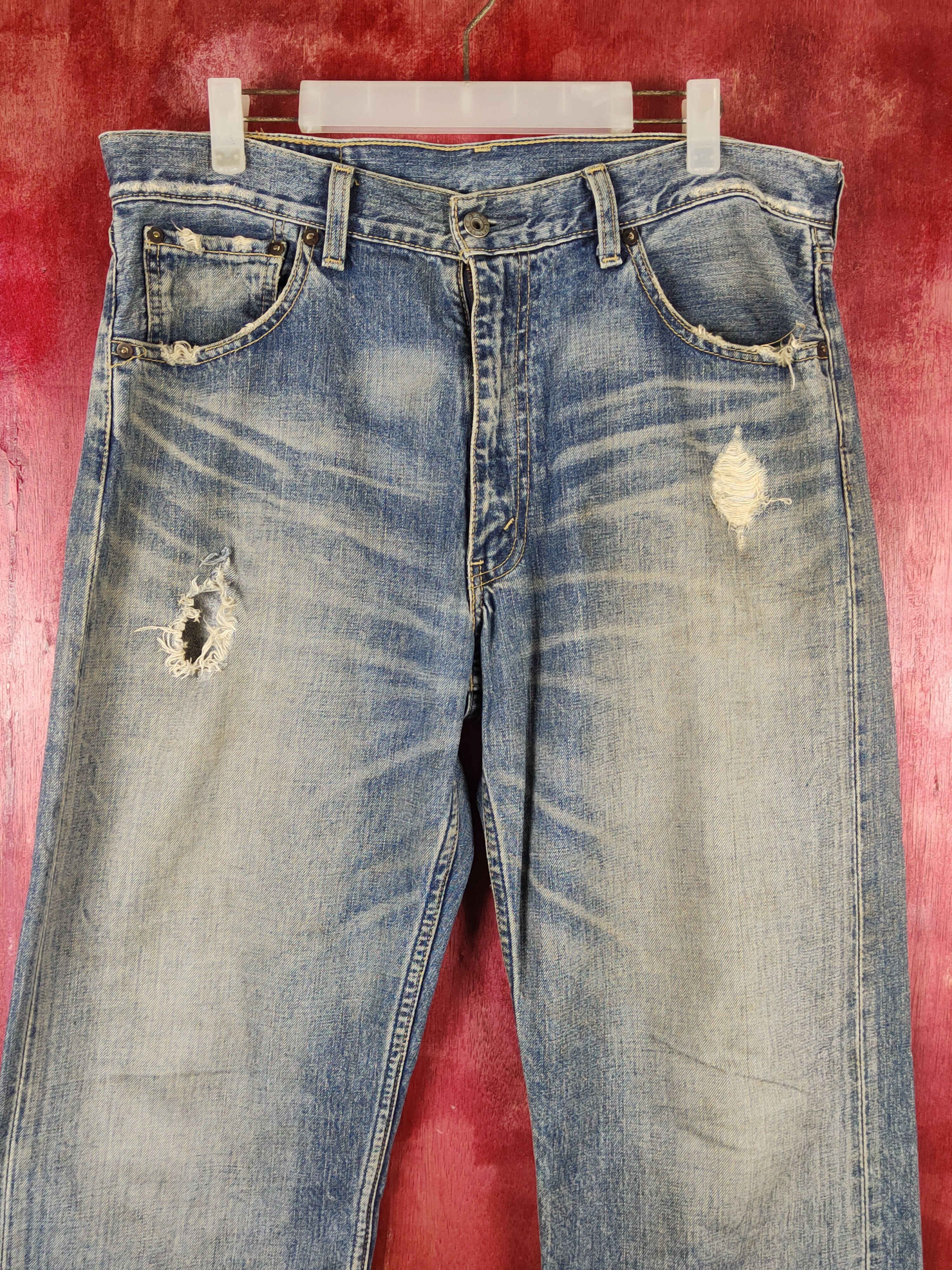 Levi's DL Levi's Blue Faded Distressed Ripped Jeans #S2308 Size US 34 / EU 50 - 2 Thumbnail