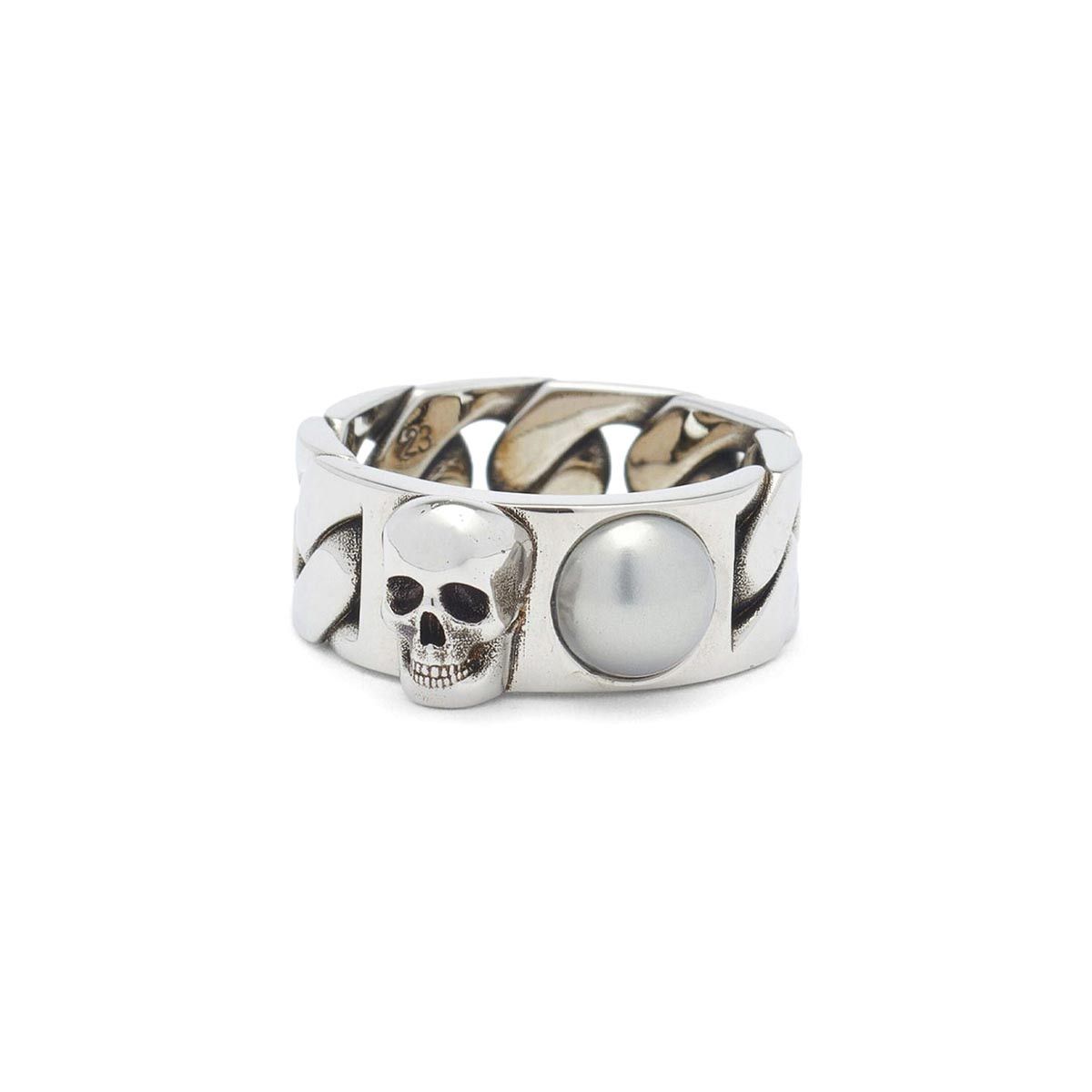 Alexander McQueen ALEXANDER MCQUEEN silver tone Skull chain metal ring 21 9.5 Size ONE SIZE - 1 Thumbnail