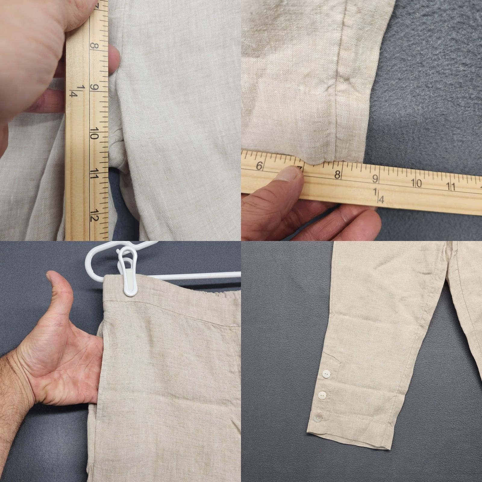 Vintage Chico's Linen Pants Womens Beige Cropped Pull On Button Hem Pockets Small Size 28" / US 6 / IT 42 - 8 Thumbnail
