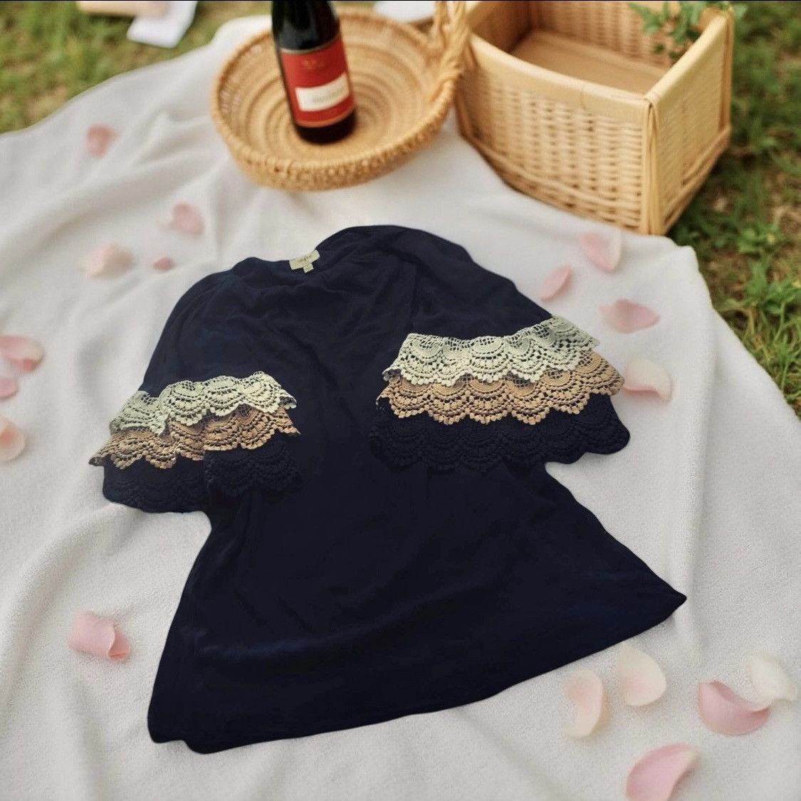 Other Navy Blue Minidress with Crocheted Bell Sleeves Size S / US 4 / IT 40 - 4 Thumbnail