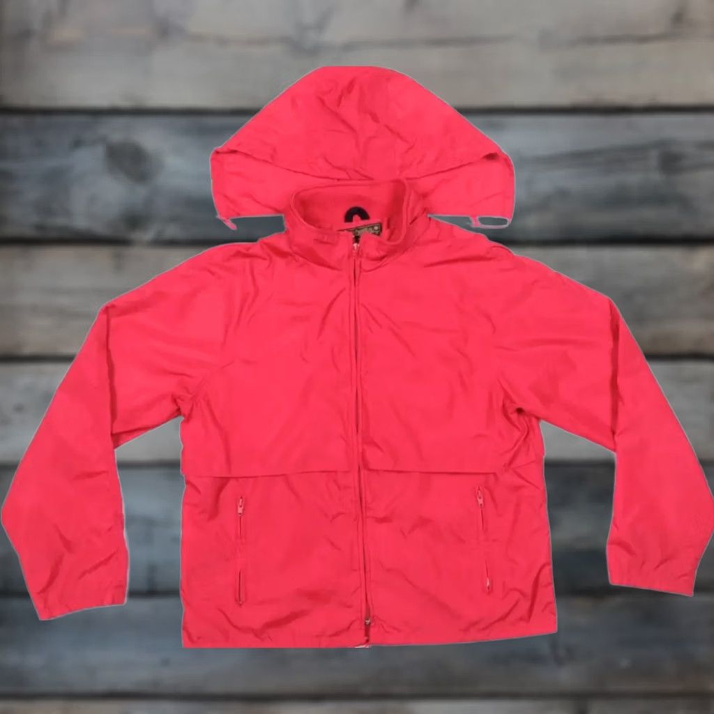 Vintage Eddie Bauer Windbreaker Jacket Mens Large Red Full Zip Hooded Rain Wind Outdoor Coat, Men's
