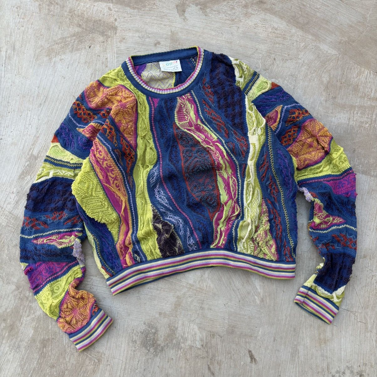 Vintage 90's Coogi Style Horizontal 3D Knit Multi Color