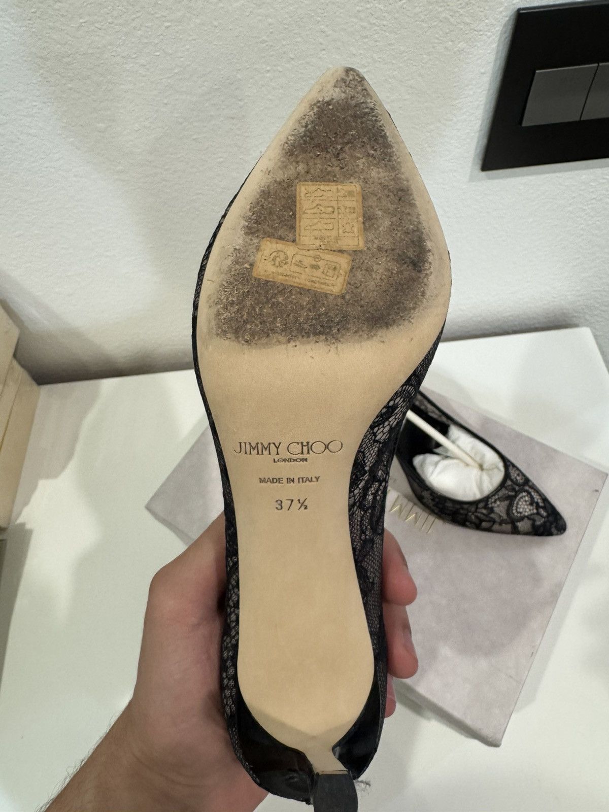 Jimmy Choo Black Jimmy Choo Lace Pumps Size US 7.5 / IT 37.5 - 3 Thumbnail